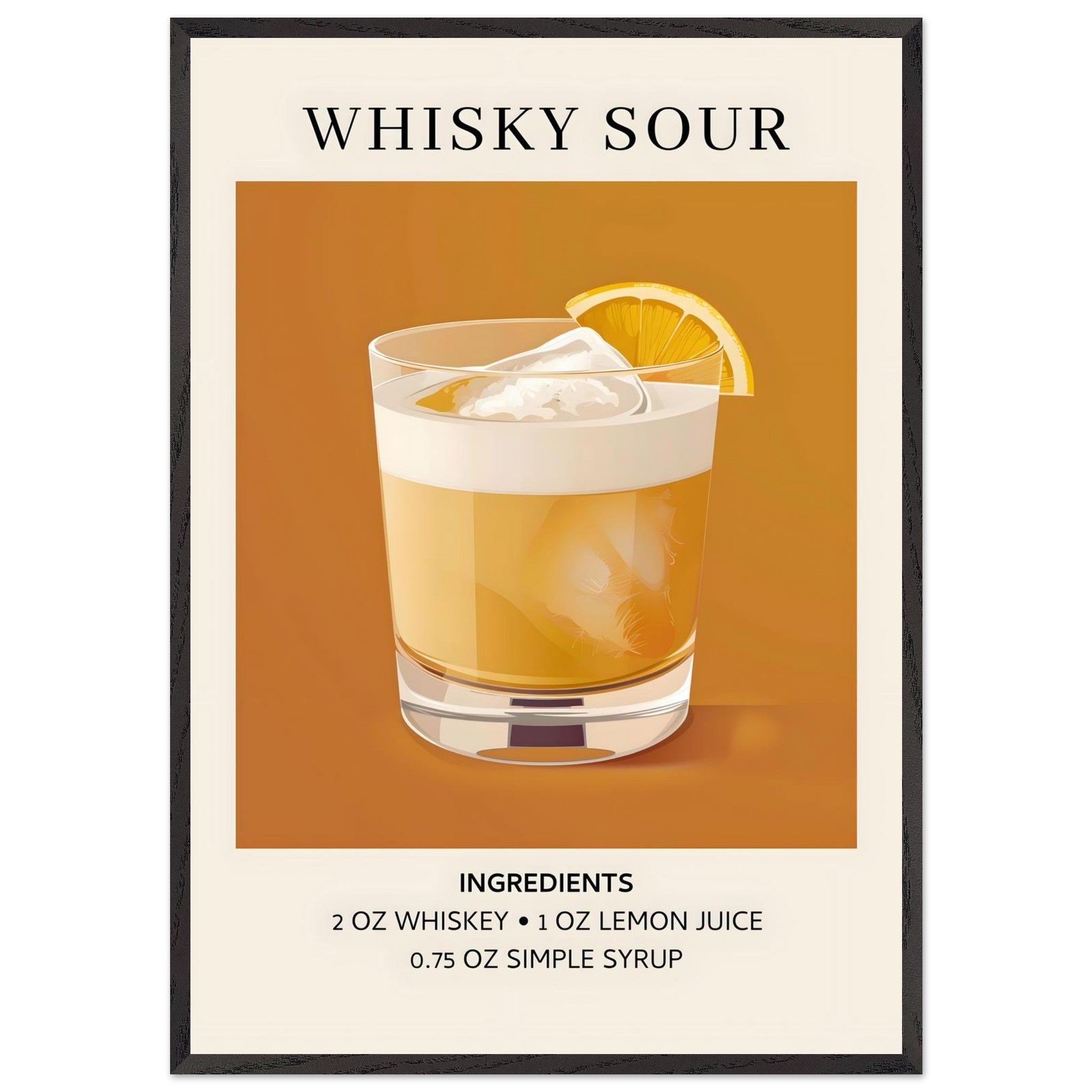Artfulprints Poster met Lijst Whisky Sour cocktail - Ingrediënten - 70