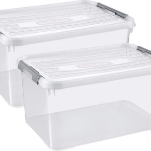 Curver Handy+ Opbergbox – 50L – 2 stuks – Transparant met deksel Curver Handy+ Opbergbox – 50L – 2 stuks – Transparant met deksel