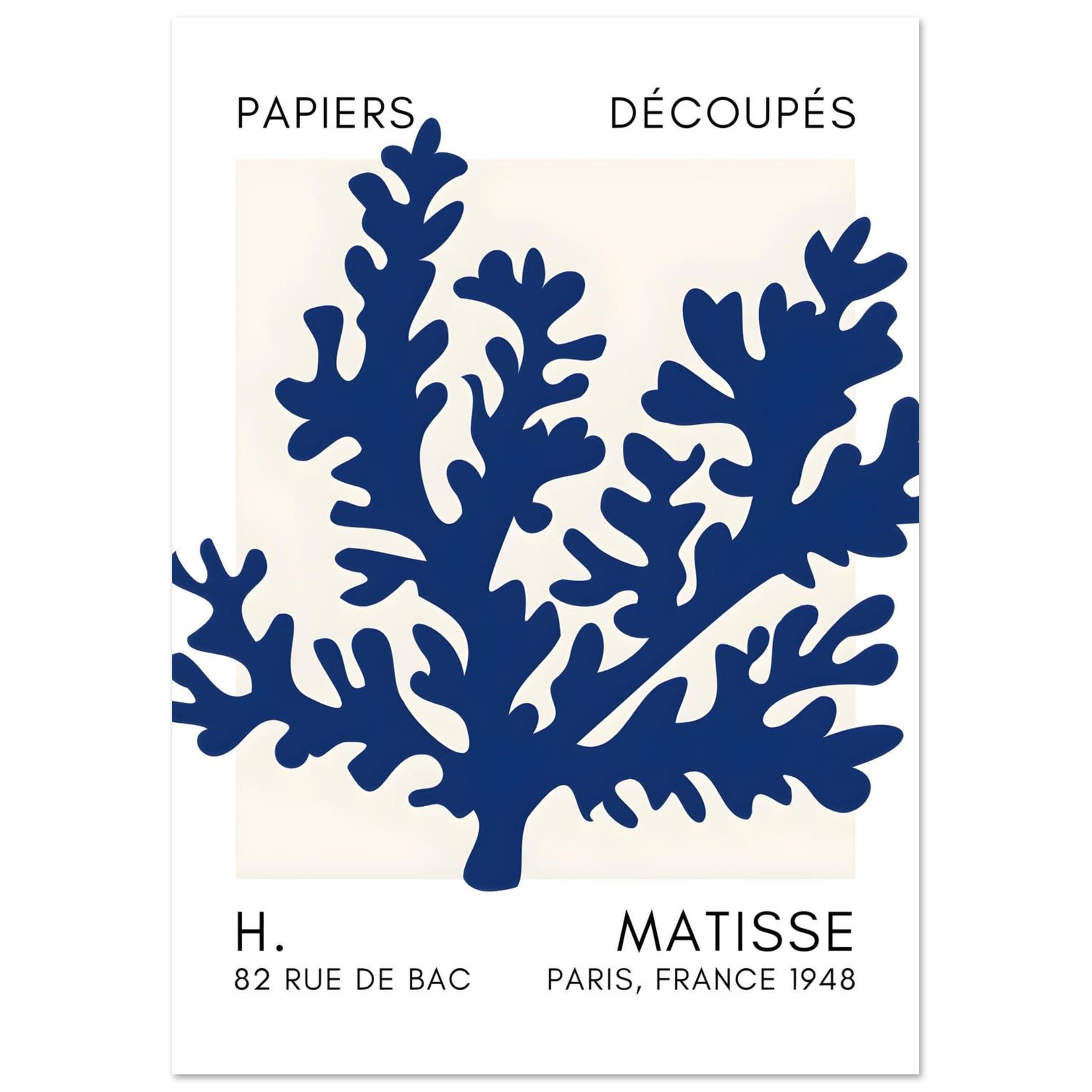 Artfulprints Poster Matisse – Aqua bloom navy blue II - A4 21x29.7 cm