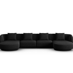 Cosmopolitan Design Panoramische bank Tulum 5-zits, chenille, zwart – Cosmopolitan Design Panoramische bank Tulum 5-zits, chenille, zwart –