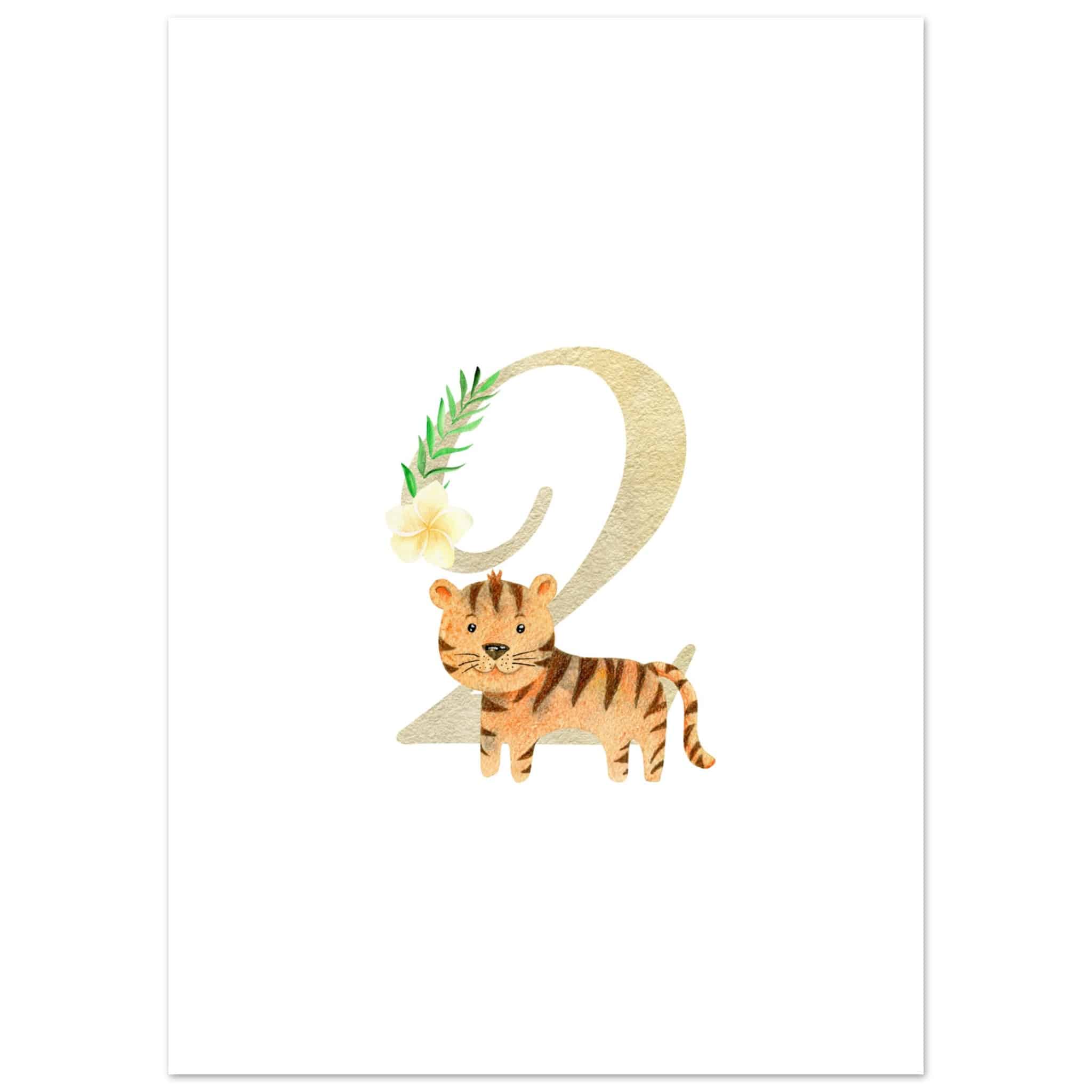 Artfulprints Poster Cijfer 2 kinderkamer - 50x70 cm - Meerkleurig