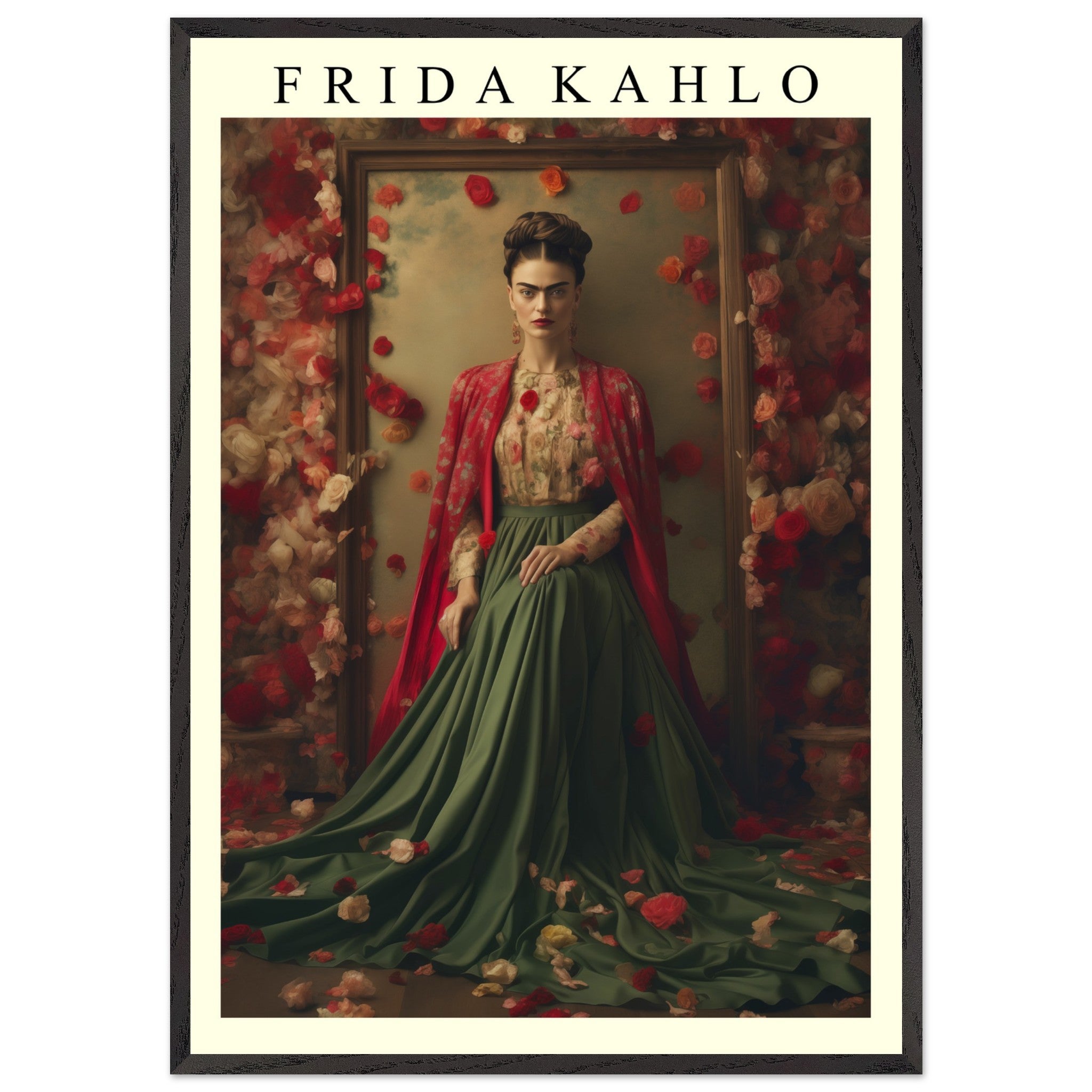Artfulprints Poster met Lijst Frida Kahlo - Beauty in flowers - 50x70