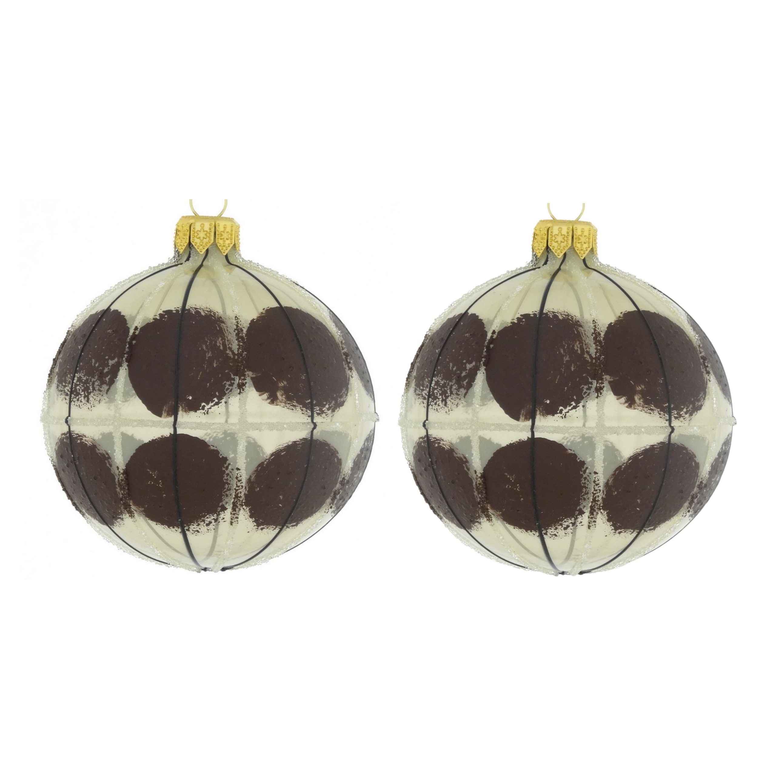 Dagmara kerstbal – bruin – glas – set van 2 – met een bruin gestippeld