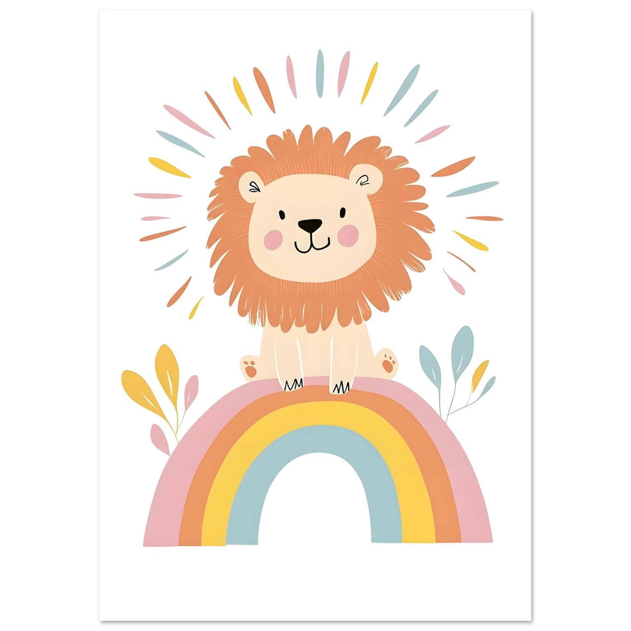 Artfulprints Poster Leeuw op de regenboog - A4 21x29.7 cm - Meerkleuri