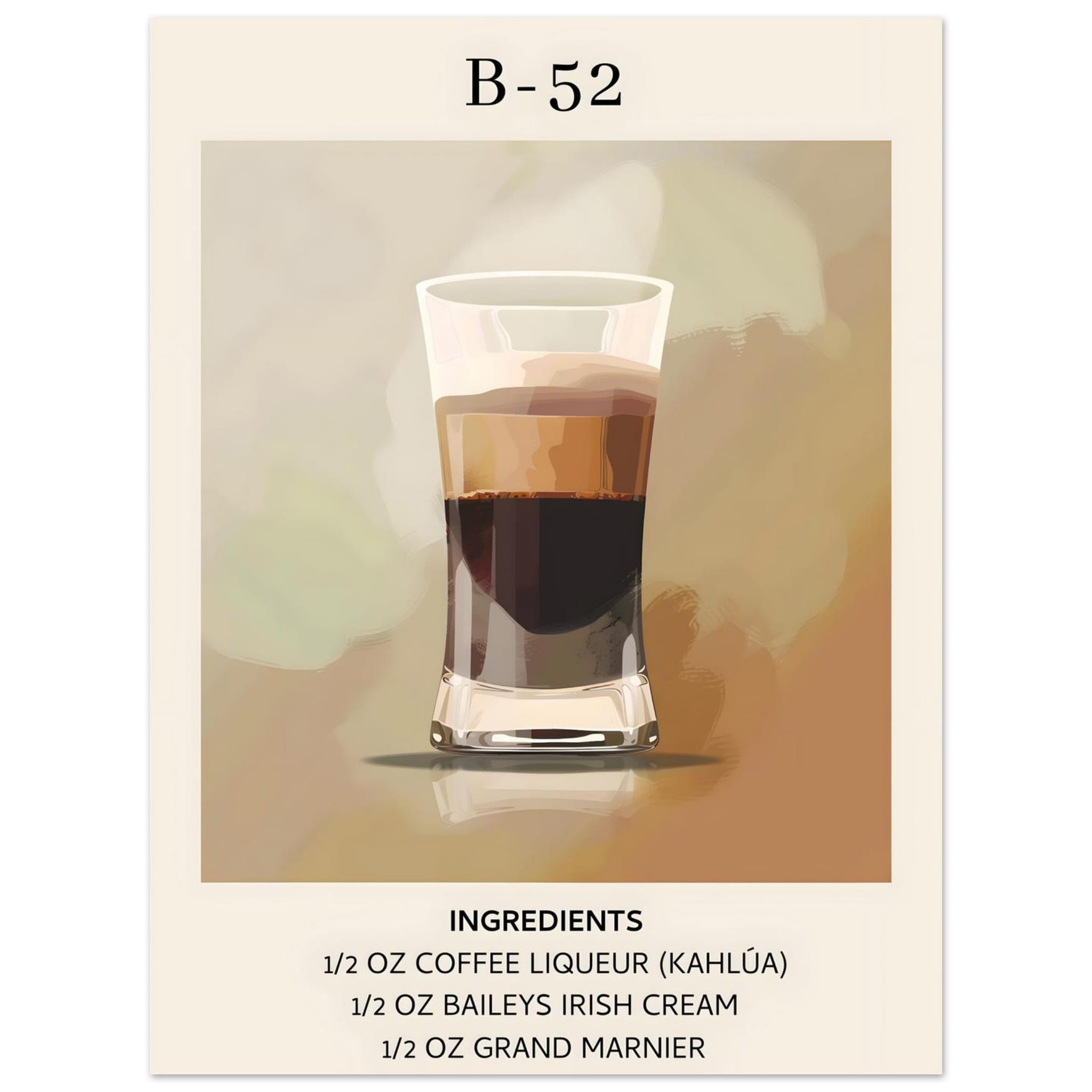 Artfulprints Poster B-52 cocktail - Ingrediënten - 30x40 cm - Bruin