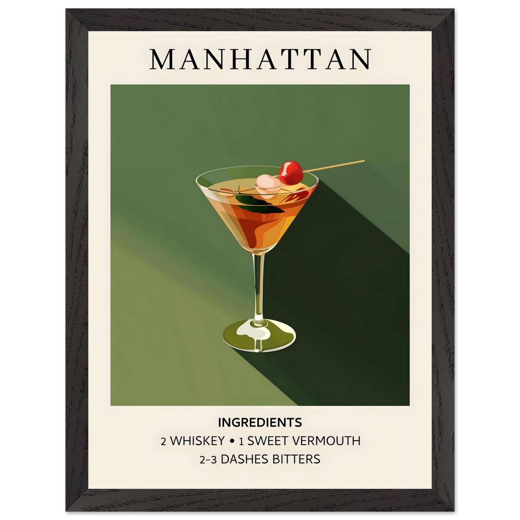 Artfulprints Poster met Lijst Manhattan cocktail - Ingrediënten - 30x4