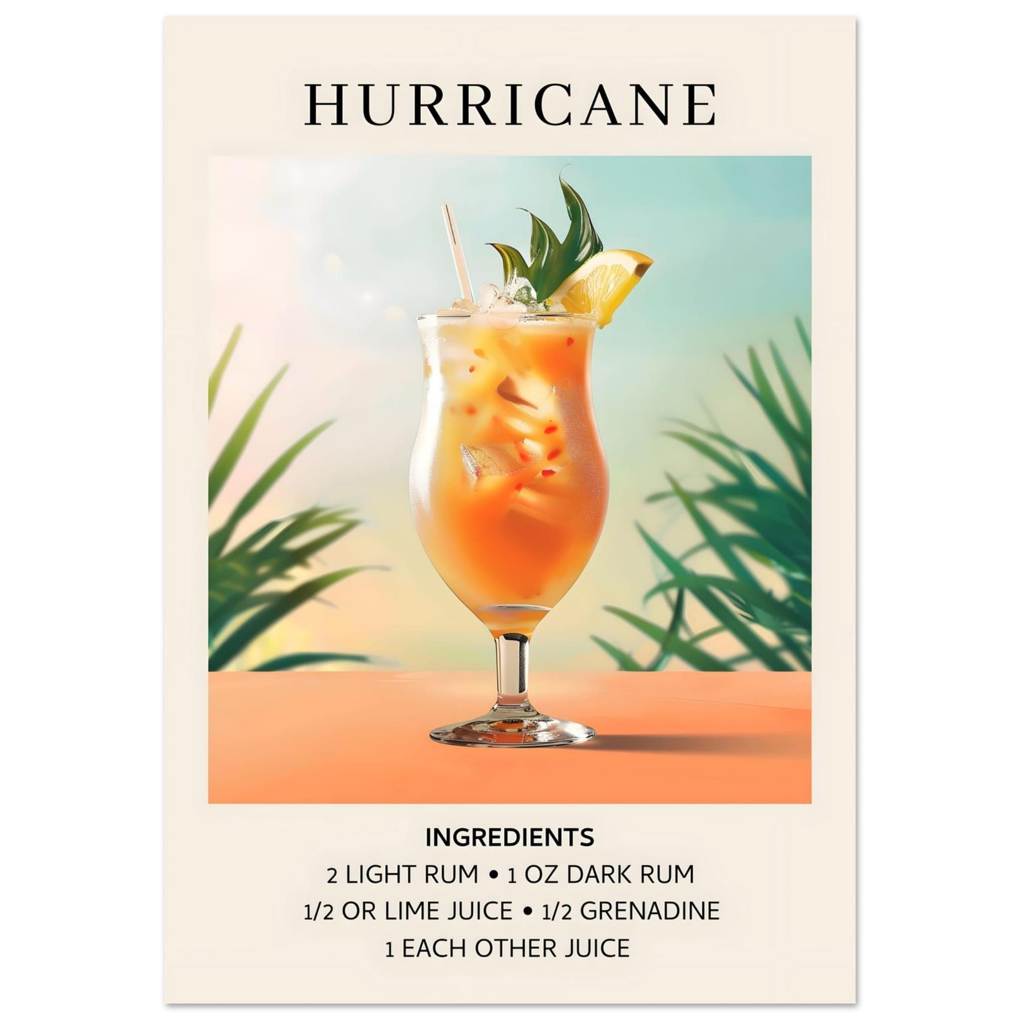 Artfulprints Poster Hurricane cocktail - Ingrediënten - 70x100 cm - Me