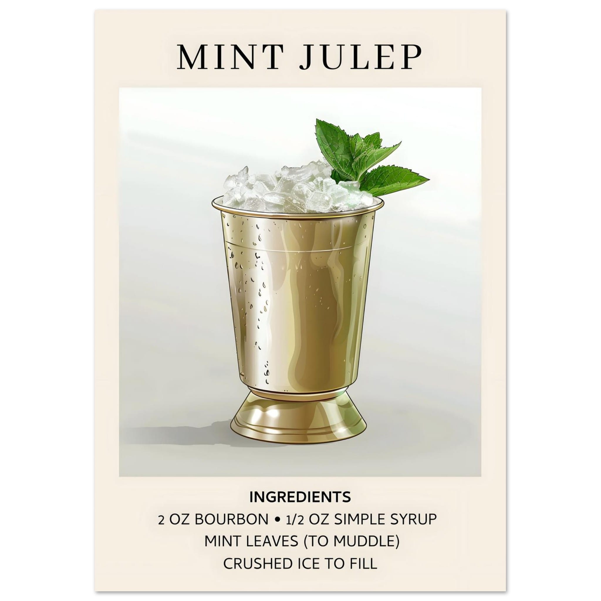 Artfulprints Poster Mint Julep cocktail - Ingredients - A4 21x29.7 cm