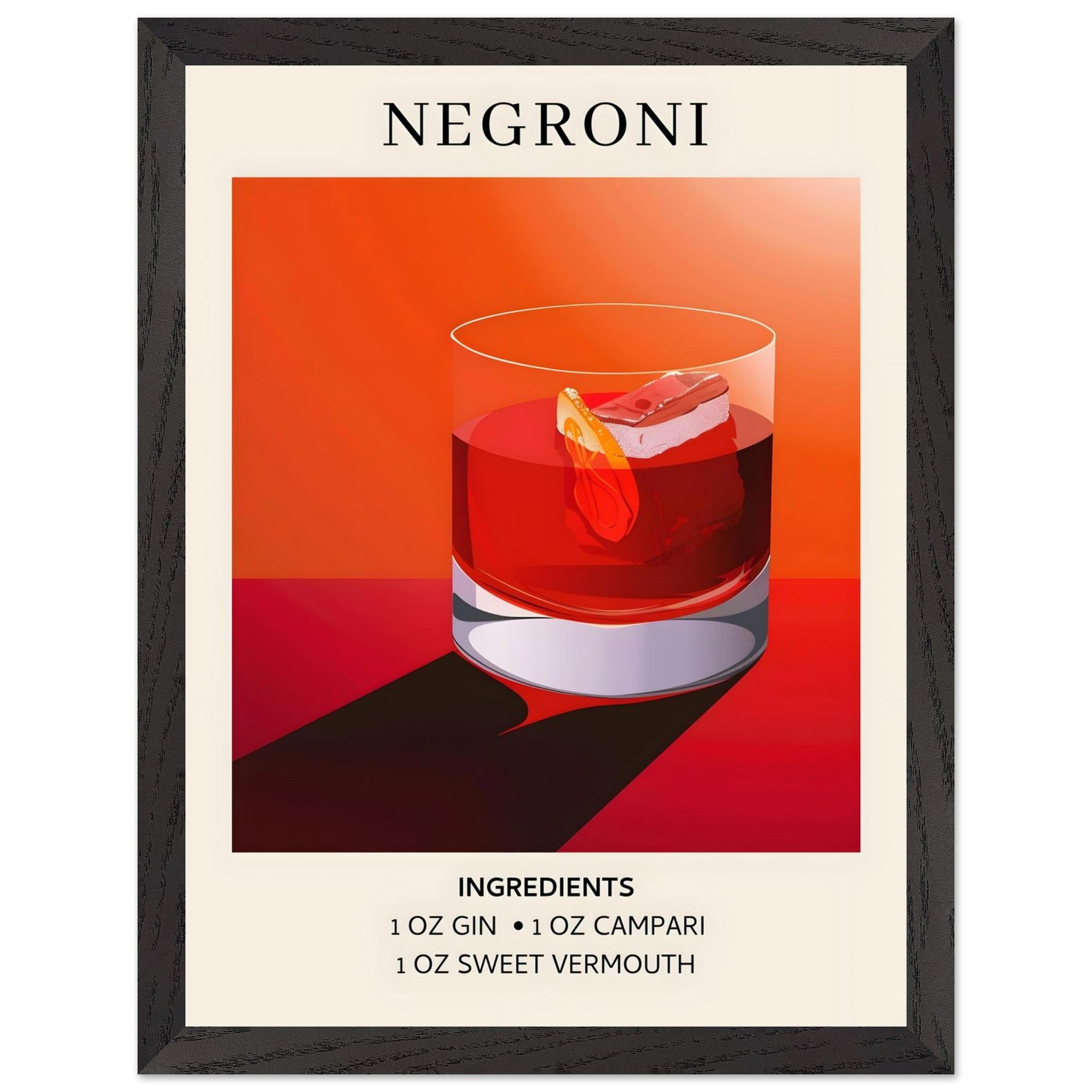 Artfulprints Poster met Lijst Negroni cocktail - Ingrediënten - 30x40