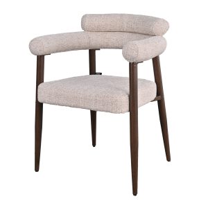 DÉJA Living Eetkamerstoel Lidingö – Beige/Walnoot Stof – Set van 2