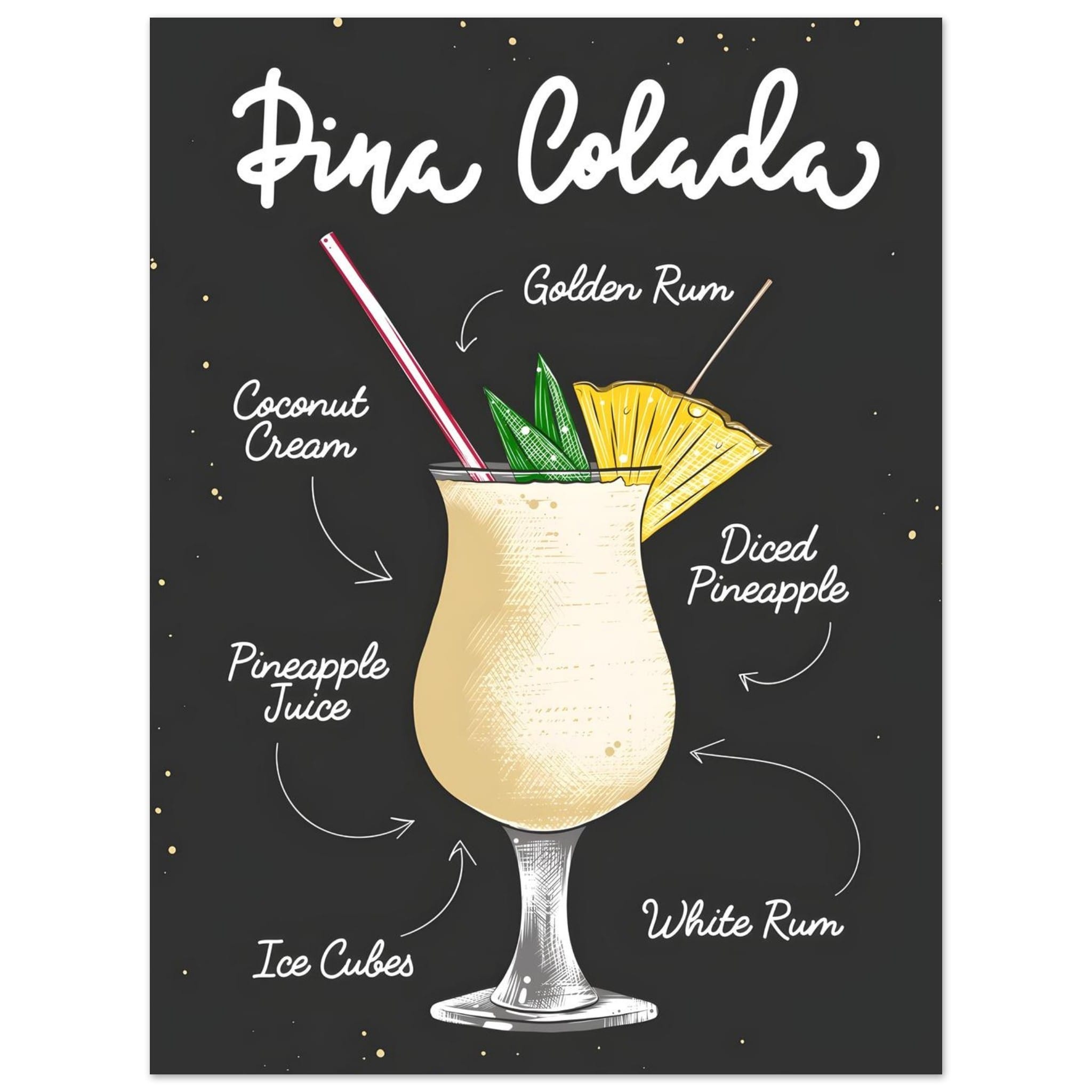Artfulprints Piña Colada cocktail – Illustratie poster 30x40 cm