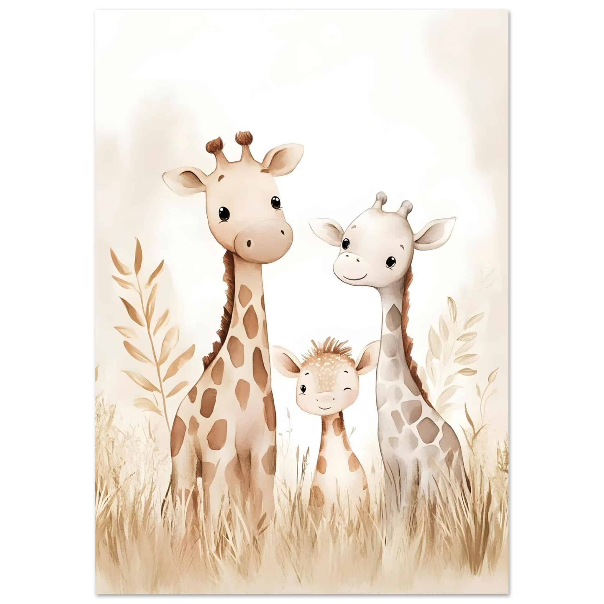 Artfulprints Poster Giraffen gezin - A4 21x29.7 cm - Geel