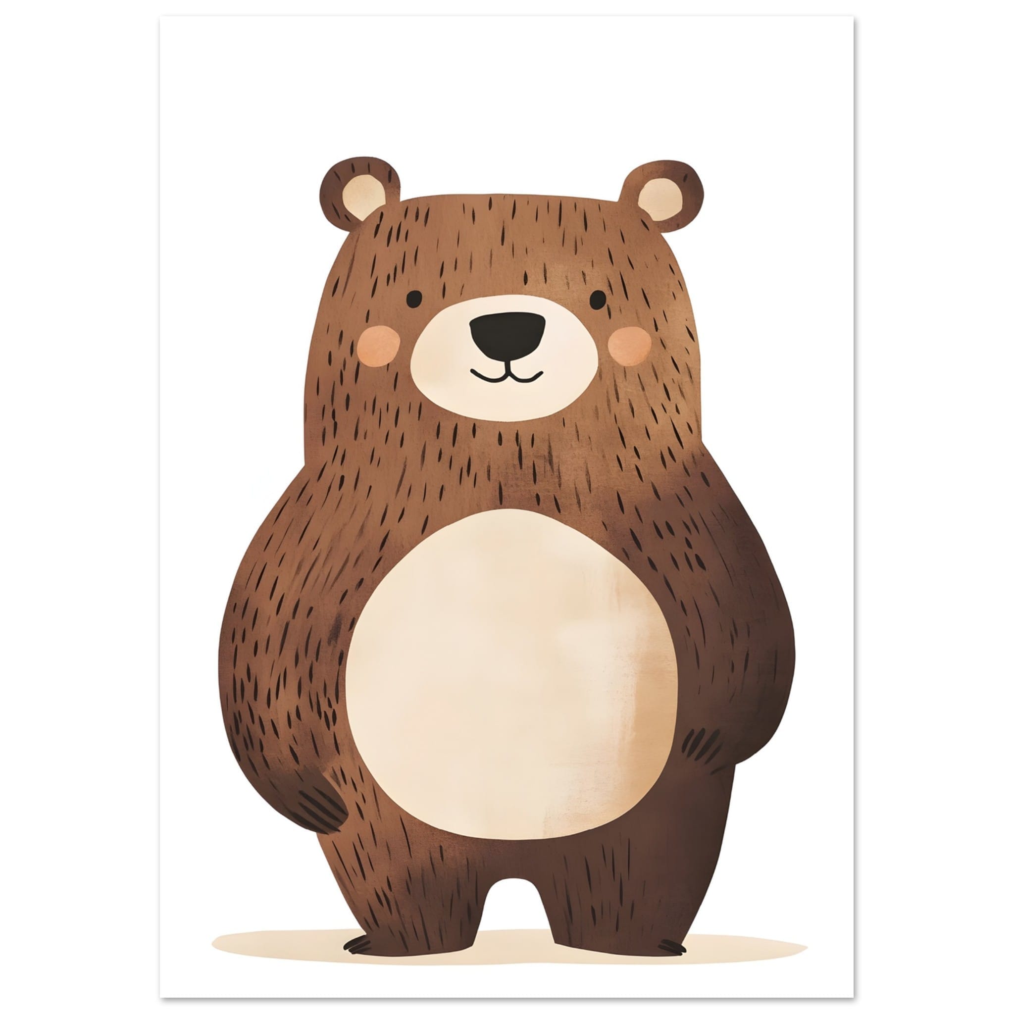 Artfulprints Poster Bruine beer staand - A4 21x29.7 cm - Bruin