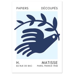 Artfulprints Poster Matisse – Peace dove navy blue I – 70×100 cm – Bla