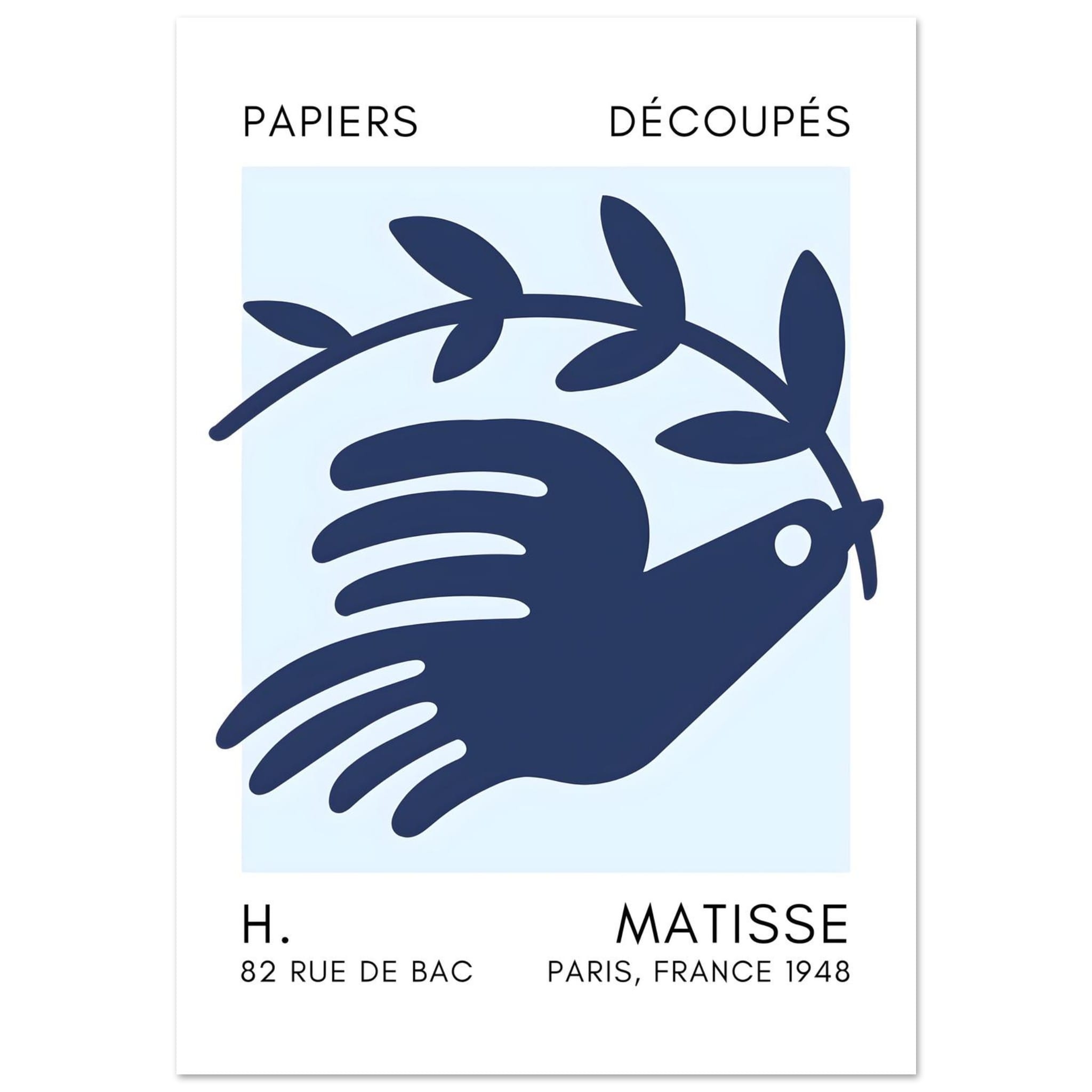 Artfulprints Poster Matisse – Peace dove navy blue I - 70x100 cm - Bla