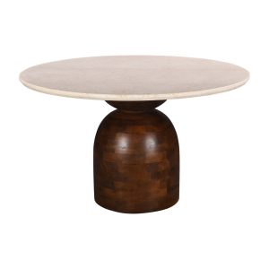 DÉJA Living Eettafel Miro Rond – Marmer/Hout – Donkerbruin – 130x130x7