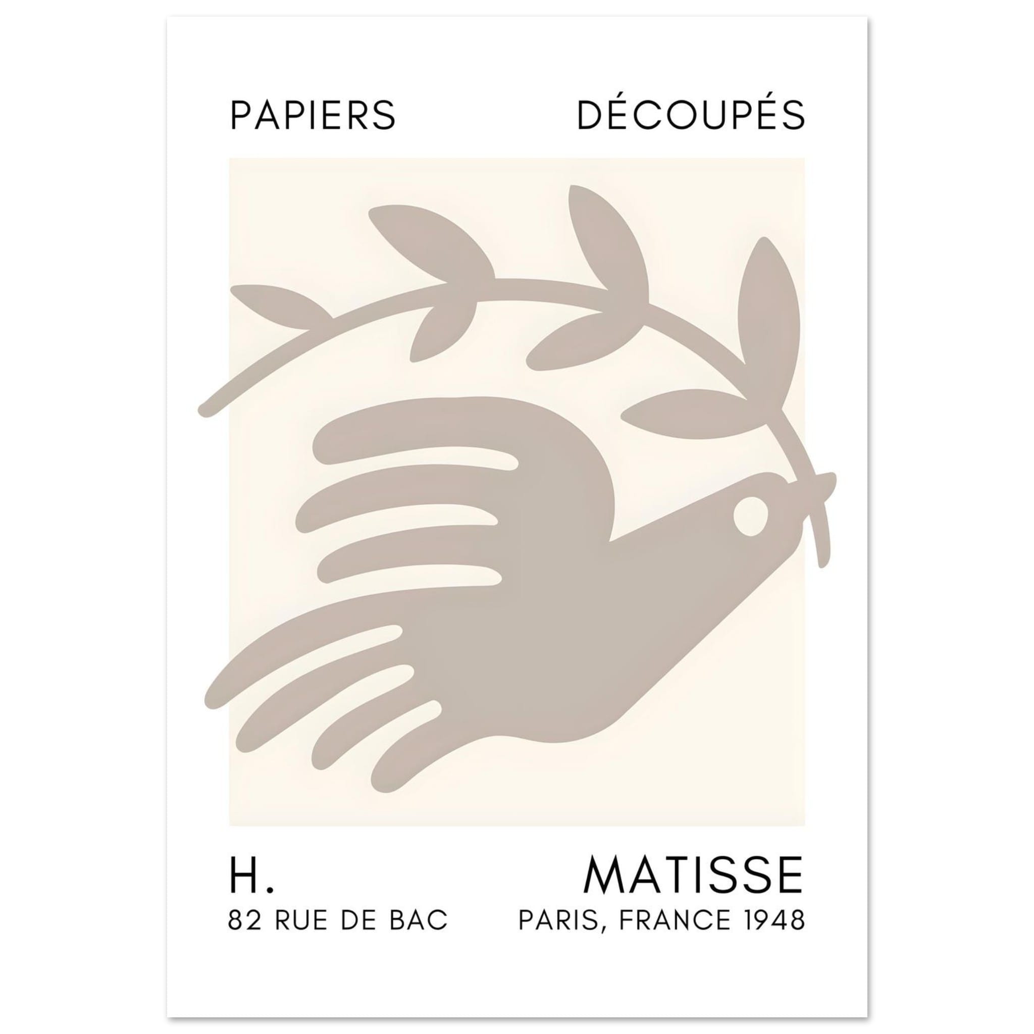 Artfulprints Poster Matisse - Peace dove grey - 70x100 cm - Grijs