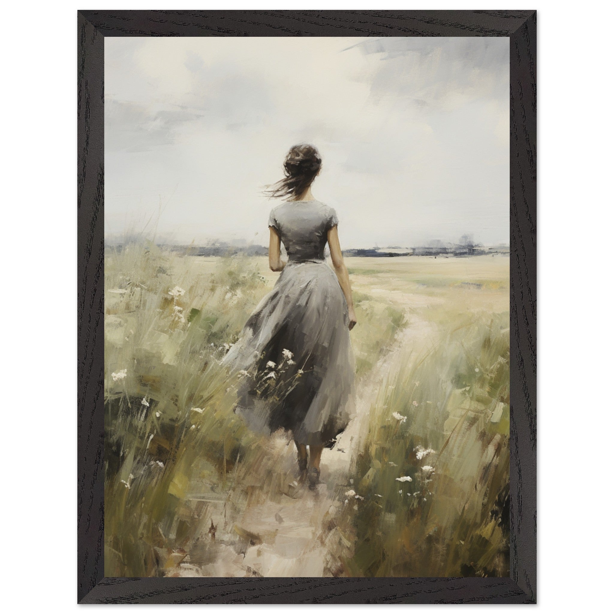 Artfulprints Poster met Lijst Woman in flowerfield - 30x40 cm - Groen