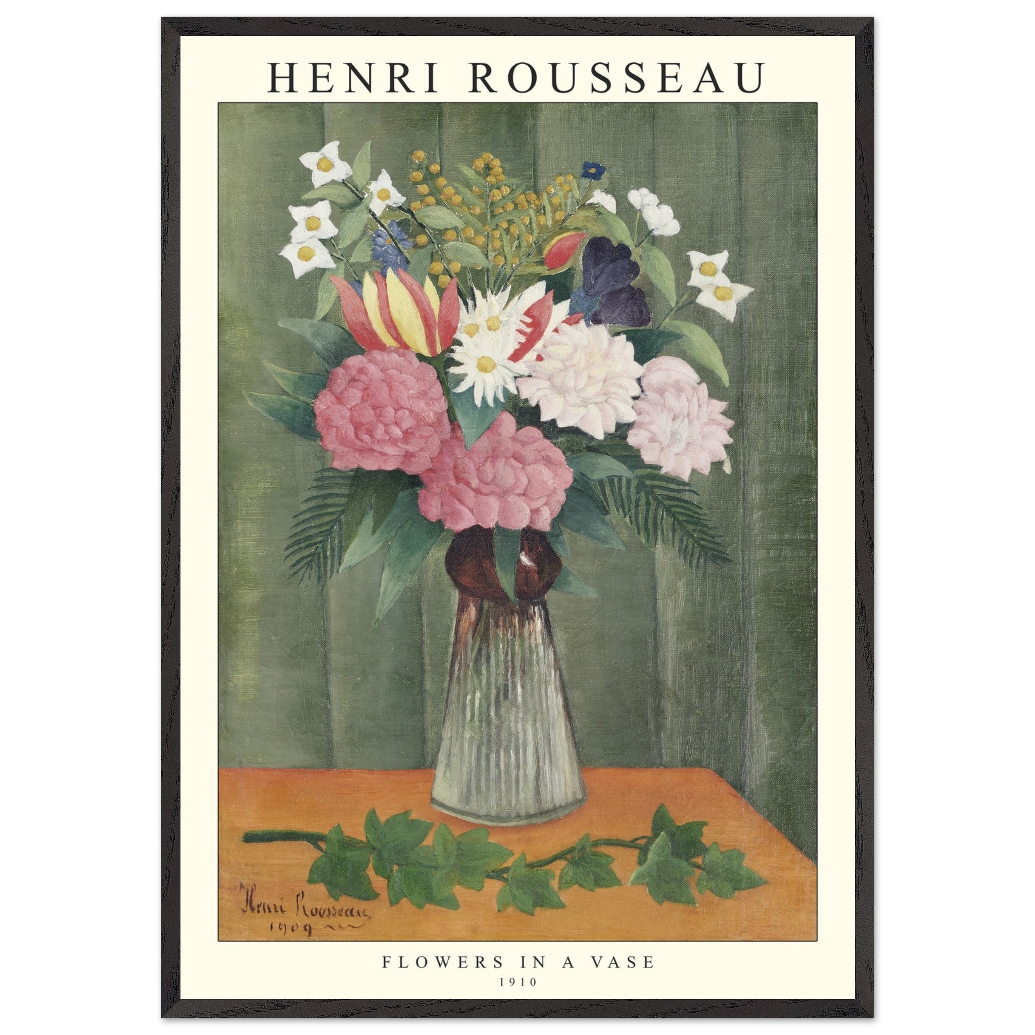 Artfulprints Poster met Lijst Henri Rousseau - Flowers in a vase - 70x