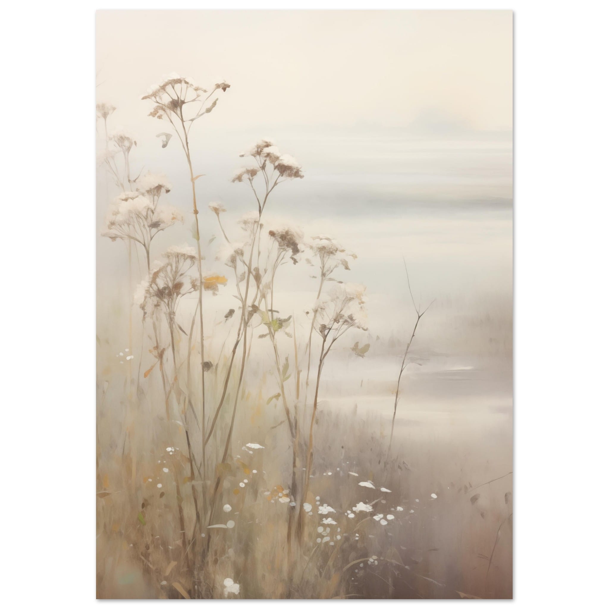 Artfulprints Poster Foggy flowerfield 2 - A4 21x29.7 cm - Taupe