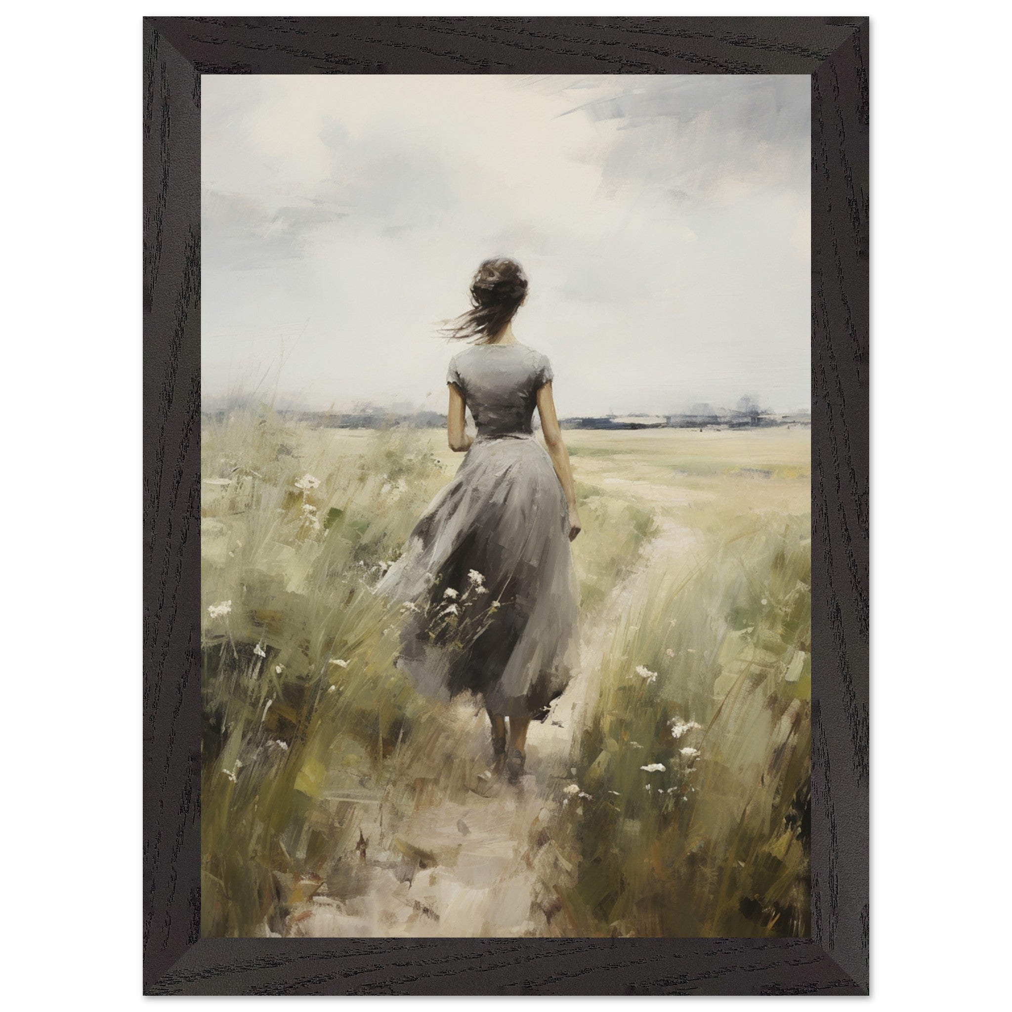 Artfulprints Poster met Lijst Woman in flowerfield - A4 21x29.7 cm - G