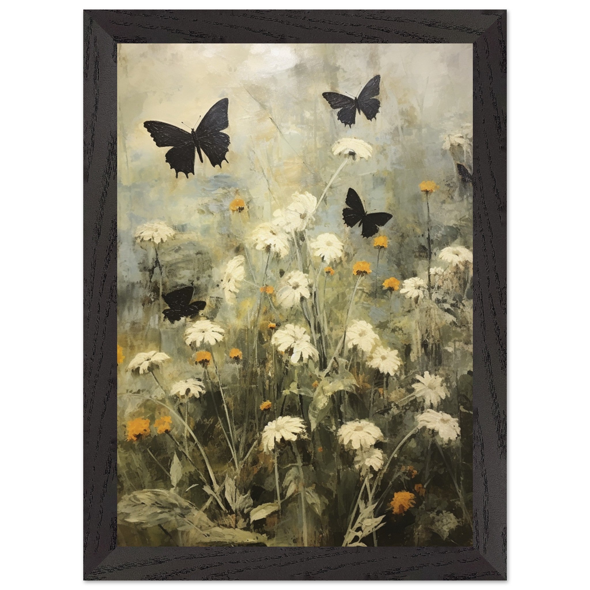 Artfulprints Poster met Lijst Butterflies in flowerfield 2 - A4 21x29.