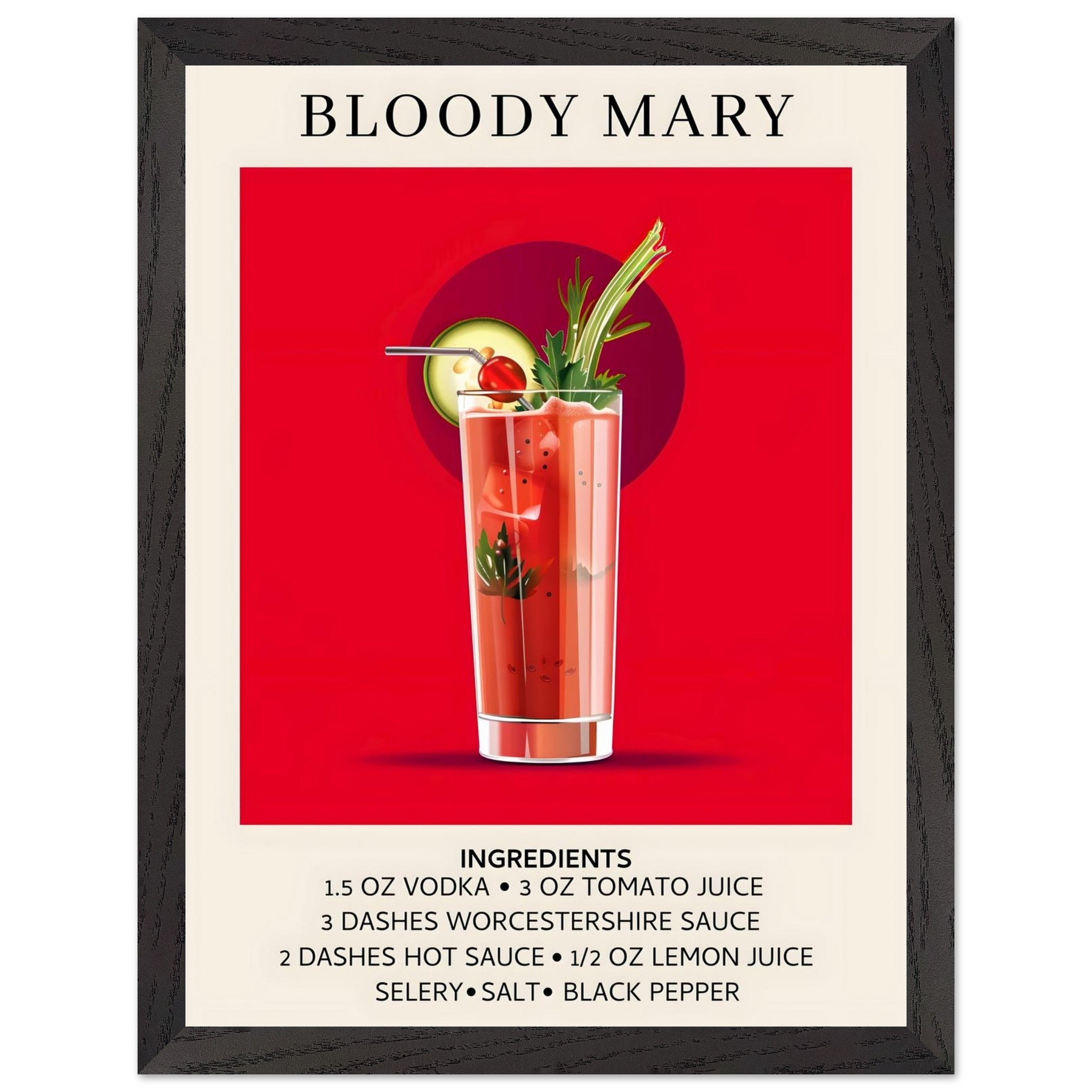 Artfulprints Poster met Lijst Bloody Mary cocktail - Ingrediënten - 30