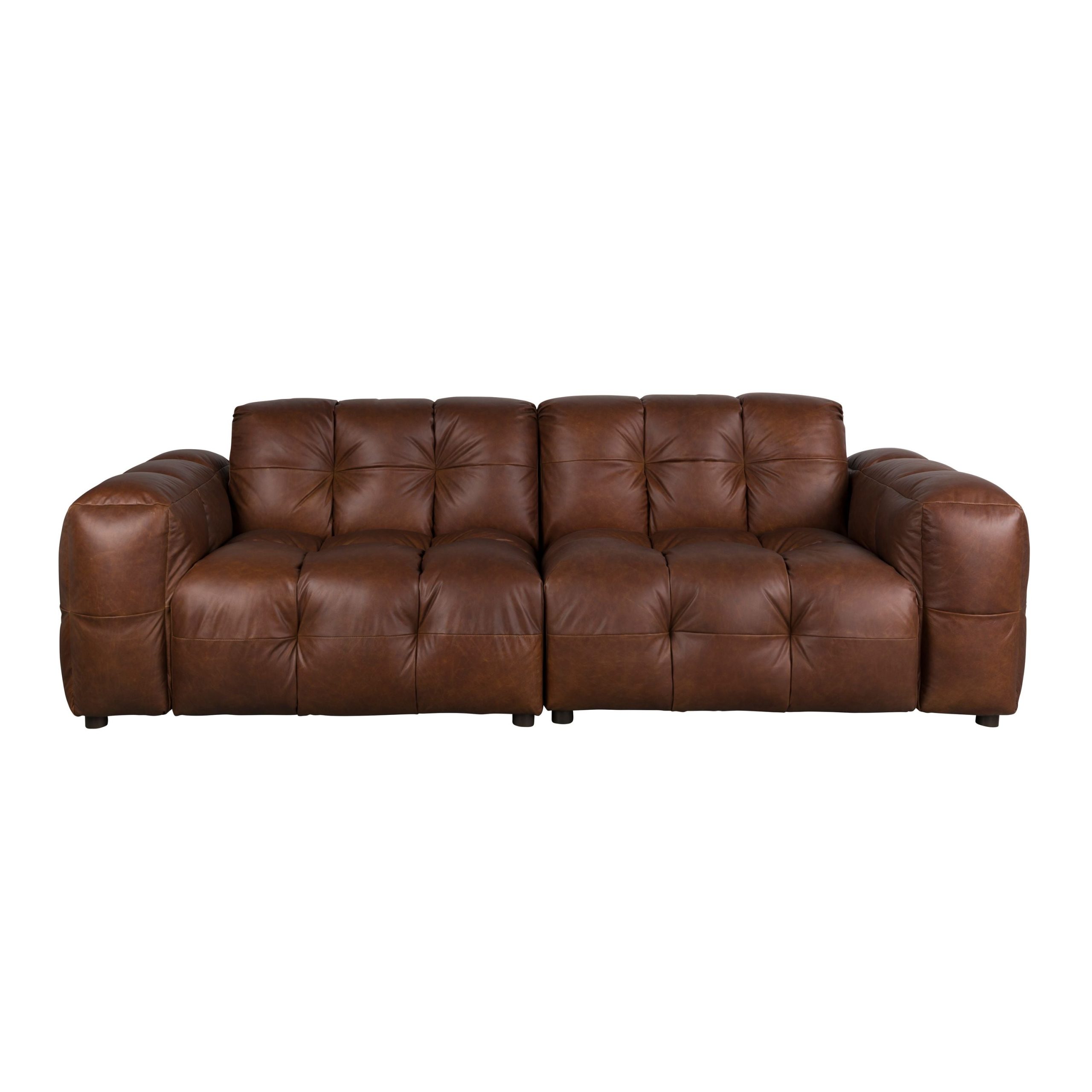 Dutchbone Hackman 3-zitsbank Leer Chocolade Bruin