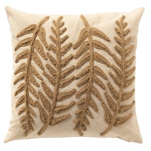AMIR – sierkussen 45×45 cm – bladpatroon – Natural – beige