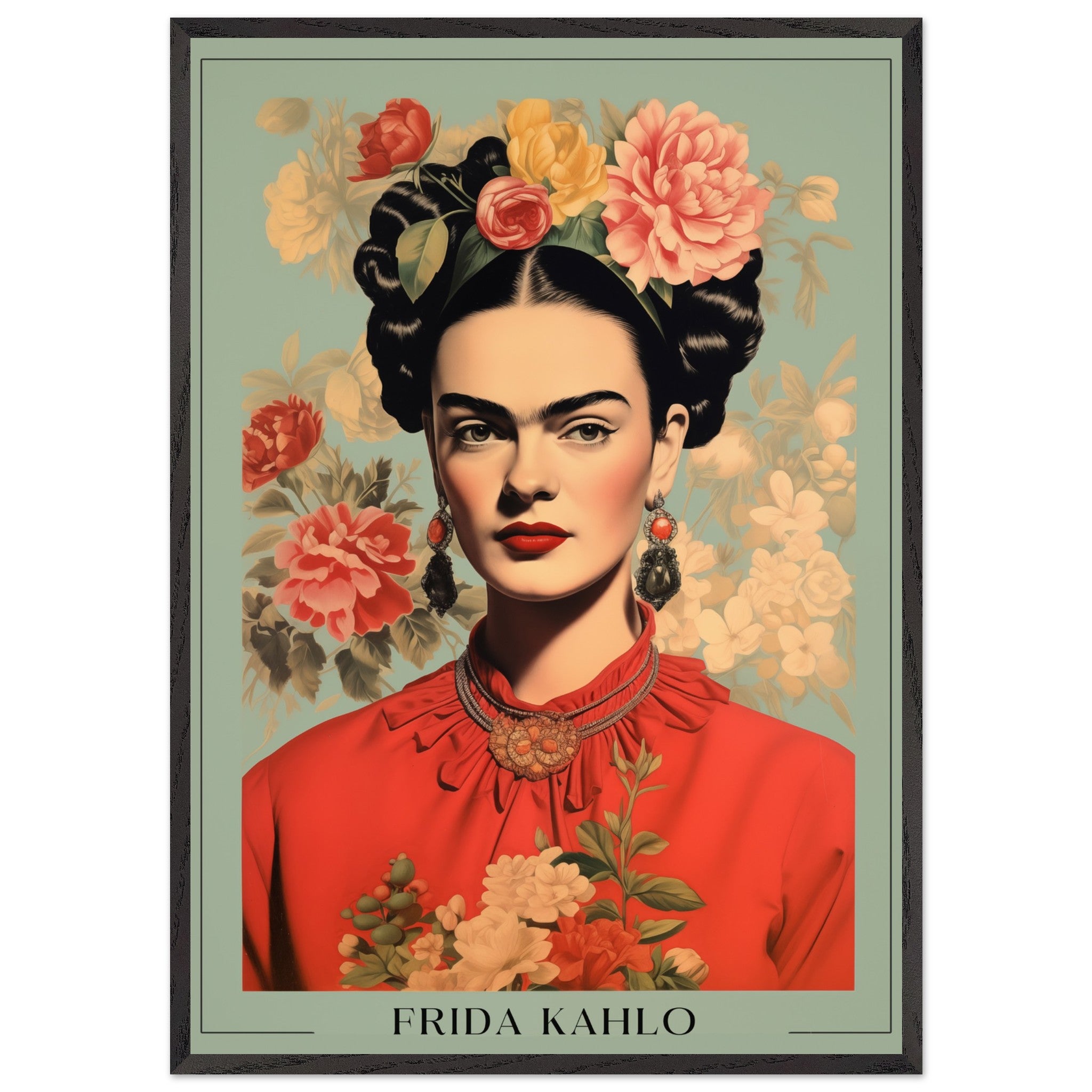 Artfulprints Poster met Lijst Frida Kahlo - Botanical portrait - 70x10