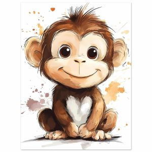 Artfulprints Poster Schattige aap – 30×40 cm – Bruin