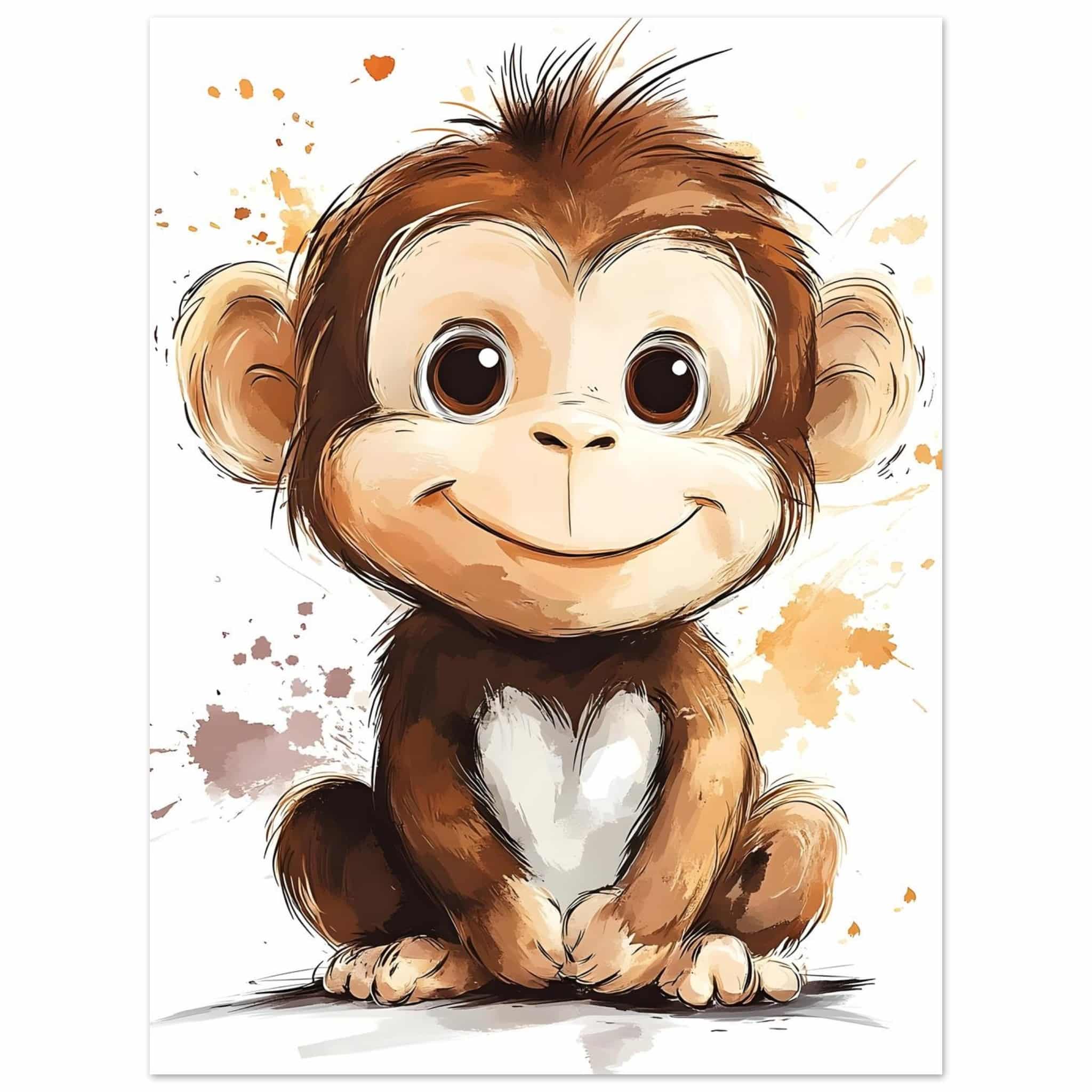 Artfulprints Poster Schattige aap - 30x40 cm - Bruin