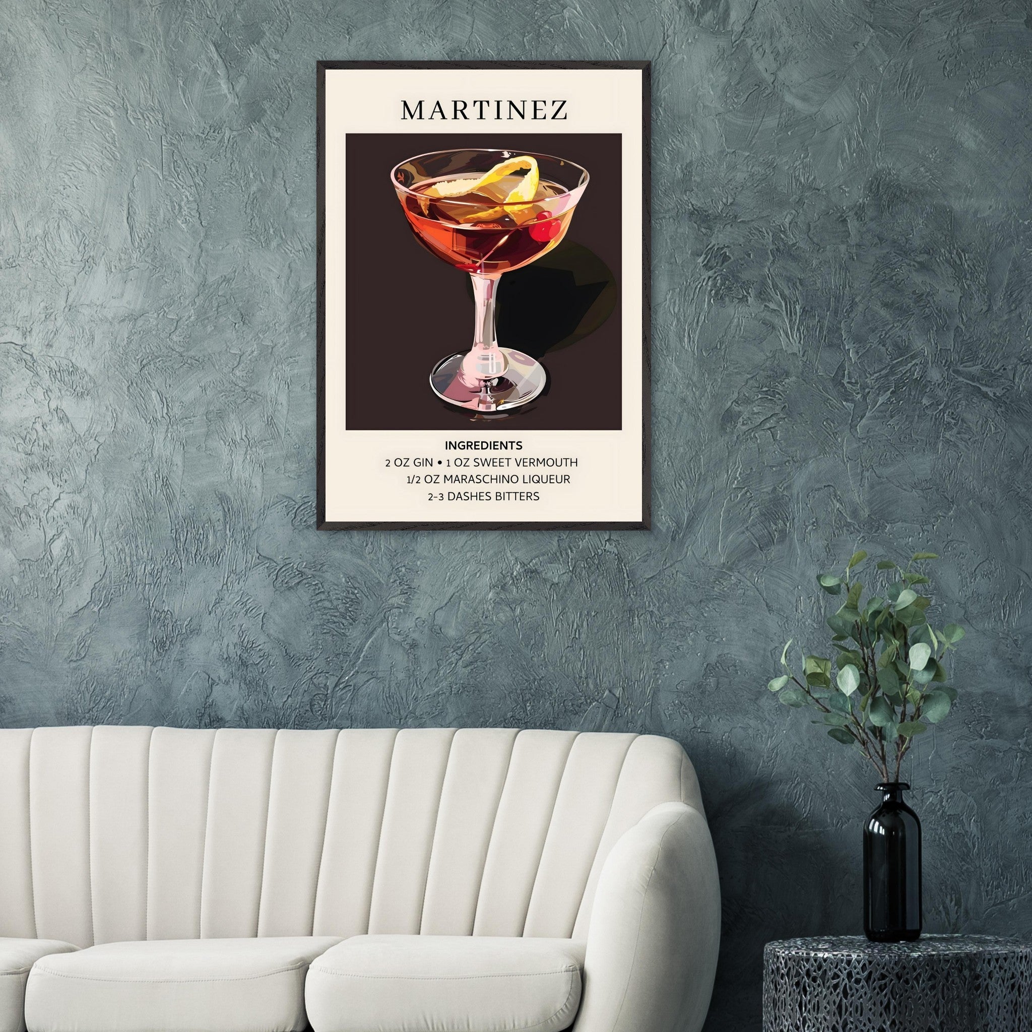 Artfulprints Poster Martinez cocktail - Ingrediënten - 70x100 cm - Zwa