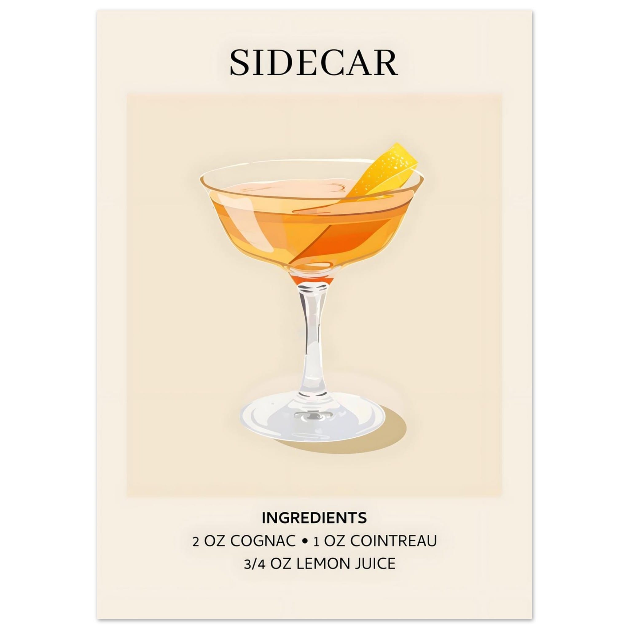 Artfulprints Poster Sidecar cocktail I - Ingrediënten - 50x70 cm - Ora