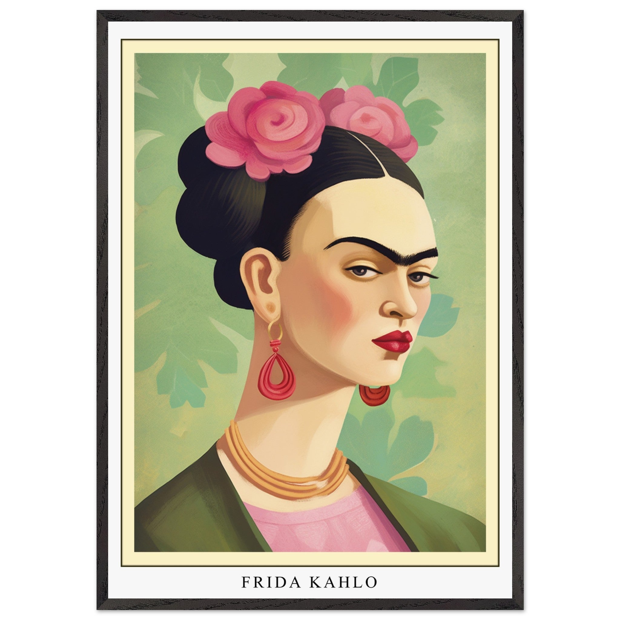 Artfulprints Poster met Lijst Frida Kahlo - Floral icon portrait - 70x