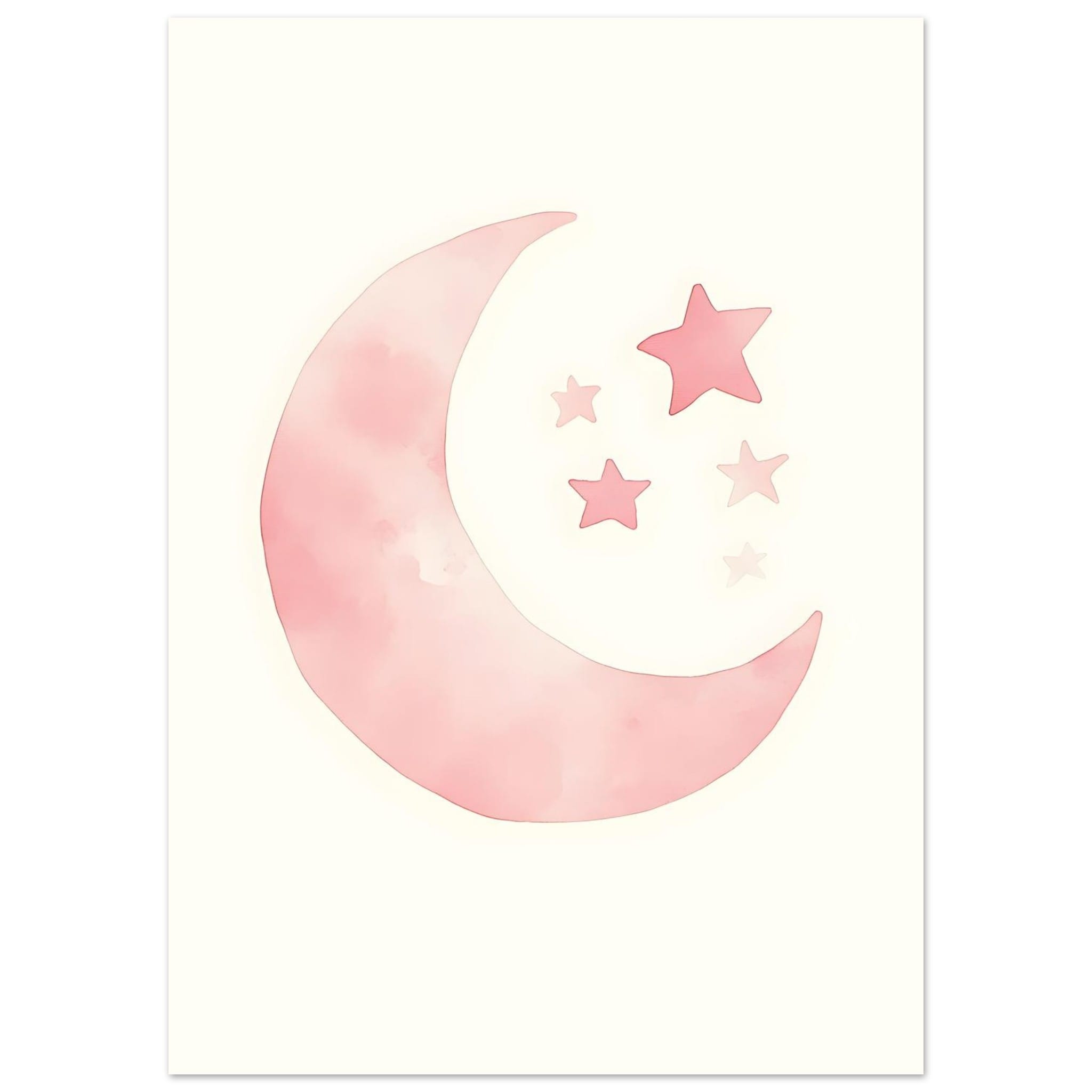 Artfulprints Poster Maan en sterren - 50x70 cm - Roze