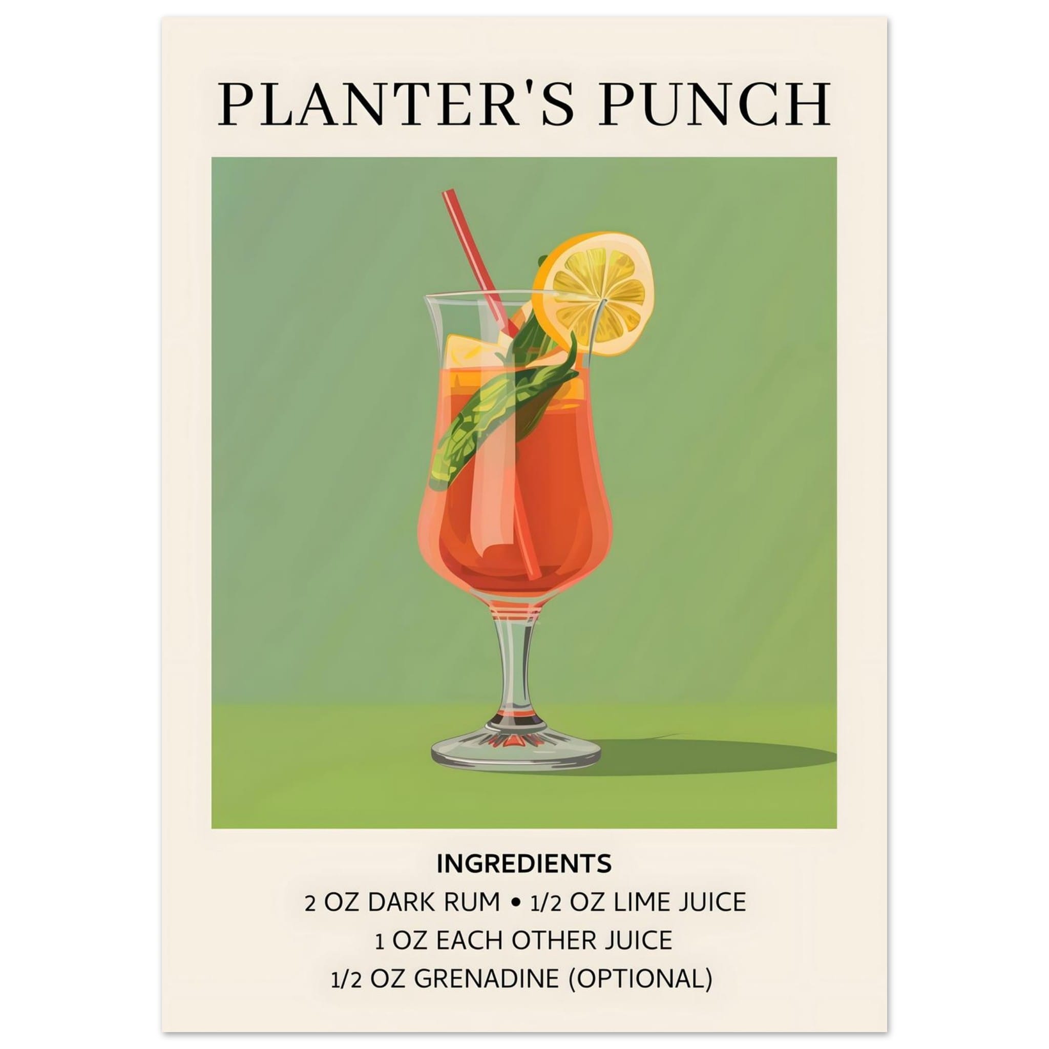 Artfulprints Poster Planter's Punch cocktail - Ingrediënten - 50x70 cm