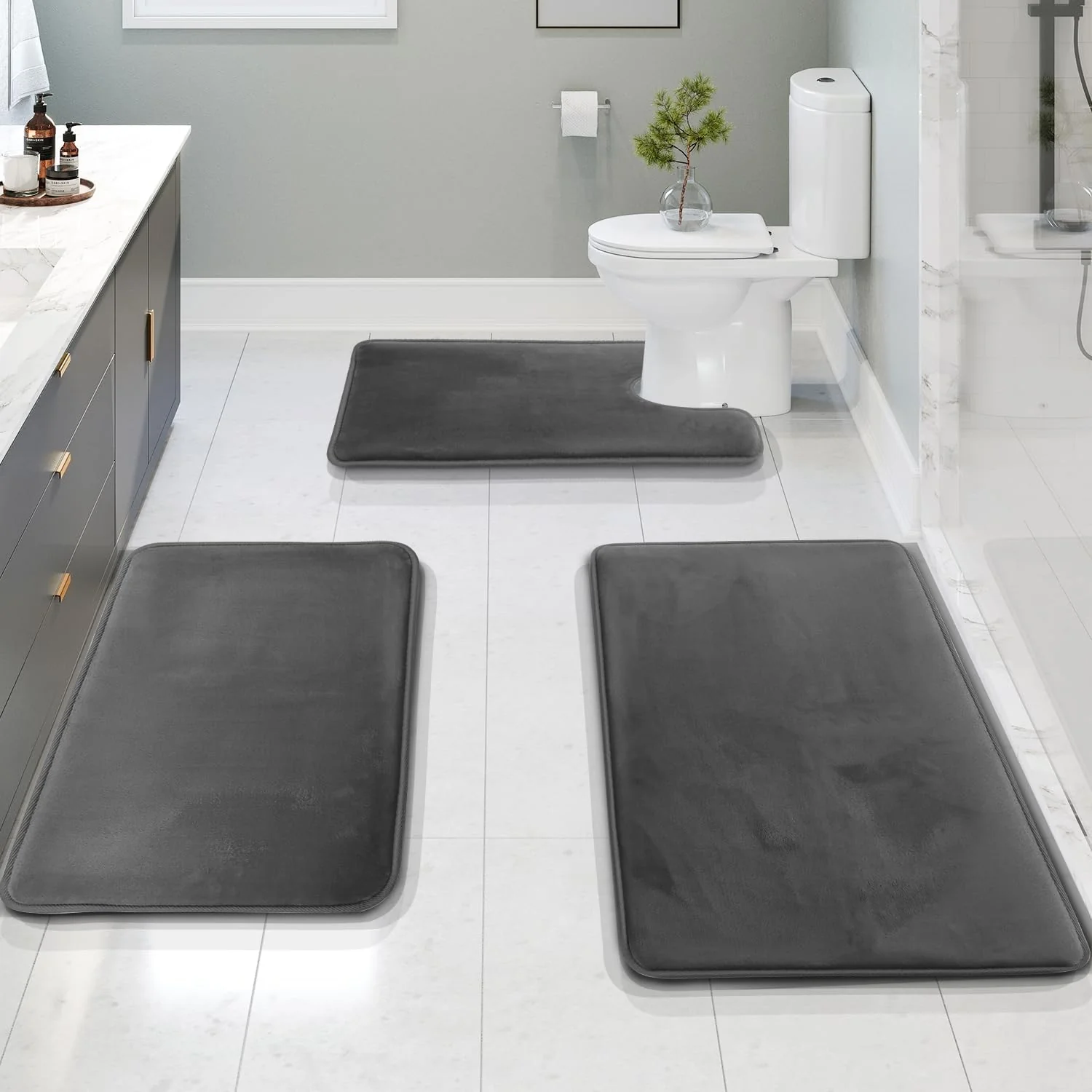 Hola –  3-delige fluwelen memory foam badmat set