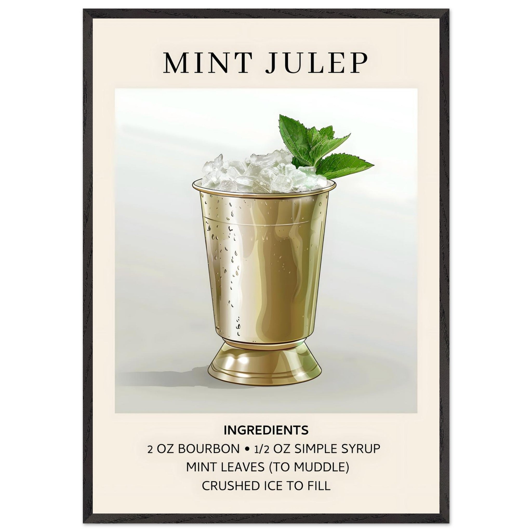 Artfulprints Poster met Lijst Mint Julep cocktail - Ingredients - 70x1