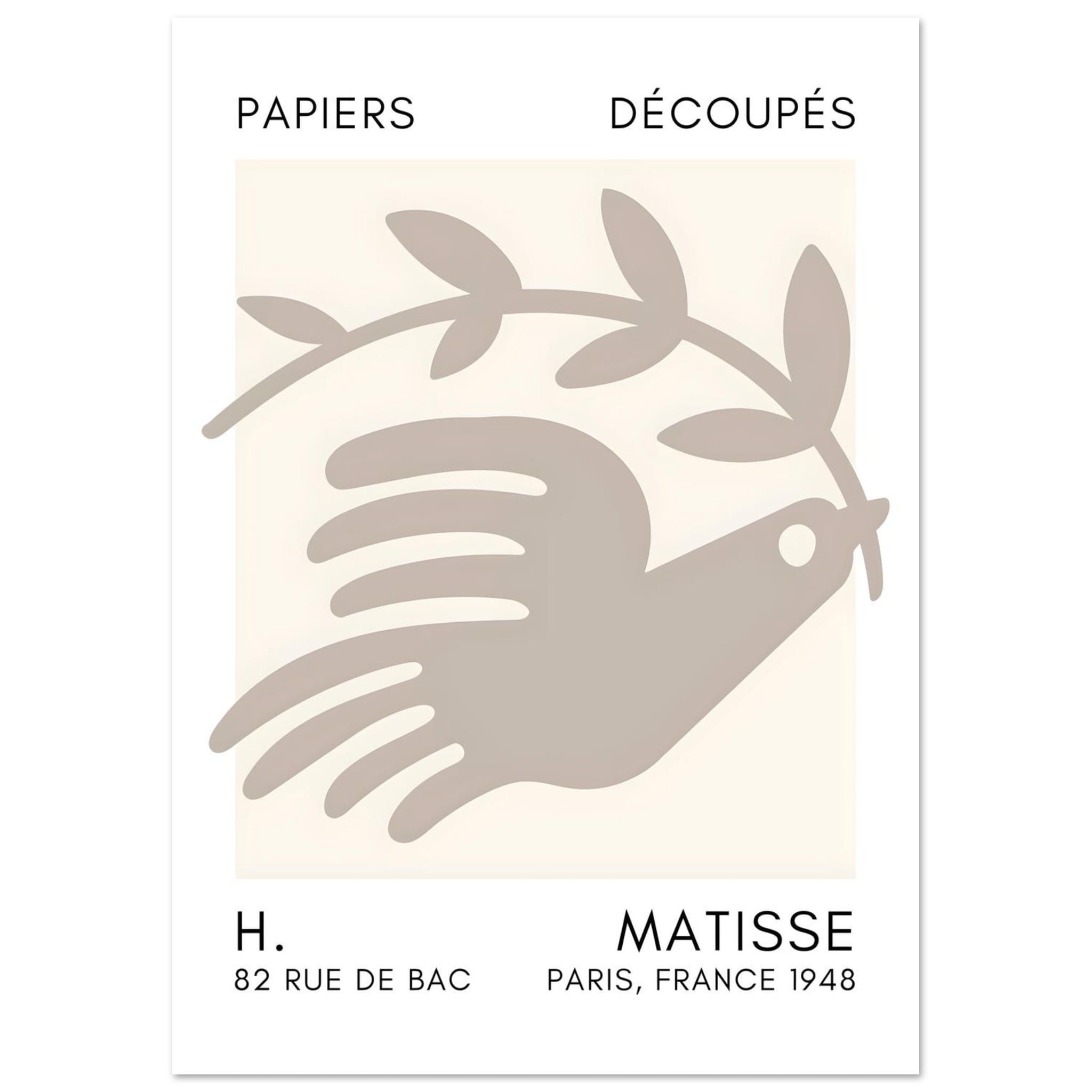 Artfulprints Poster Matisse - Peace dove grey - A4 21x29.7 cm - Grijs