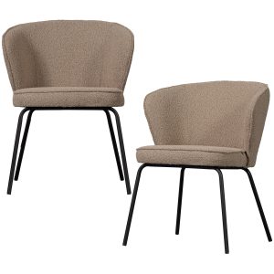 WOOOD eetkamerstoelen Admit – Bouclé – Beige – Set van 2 WOOOD eetkamerstoelen Admit – Bouclé – Beige – Set van 2