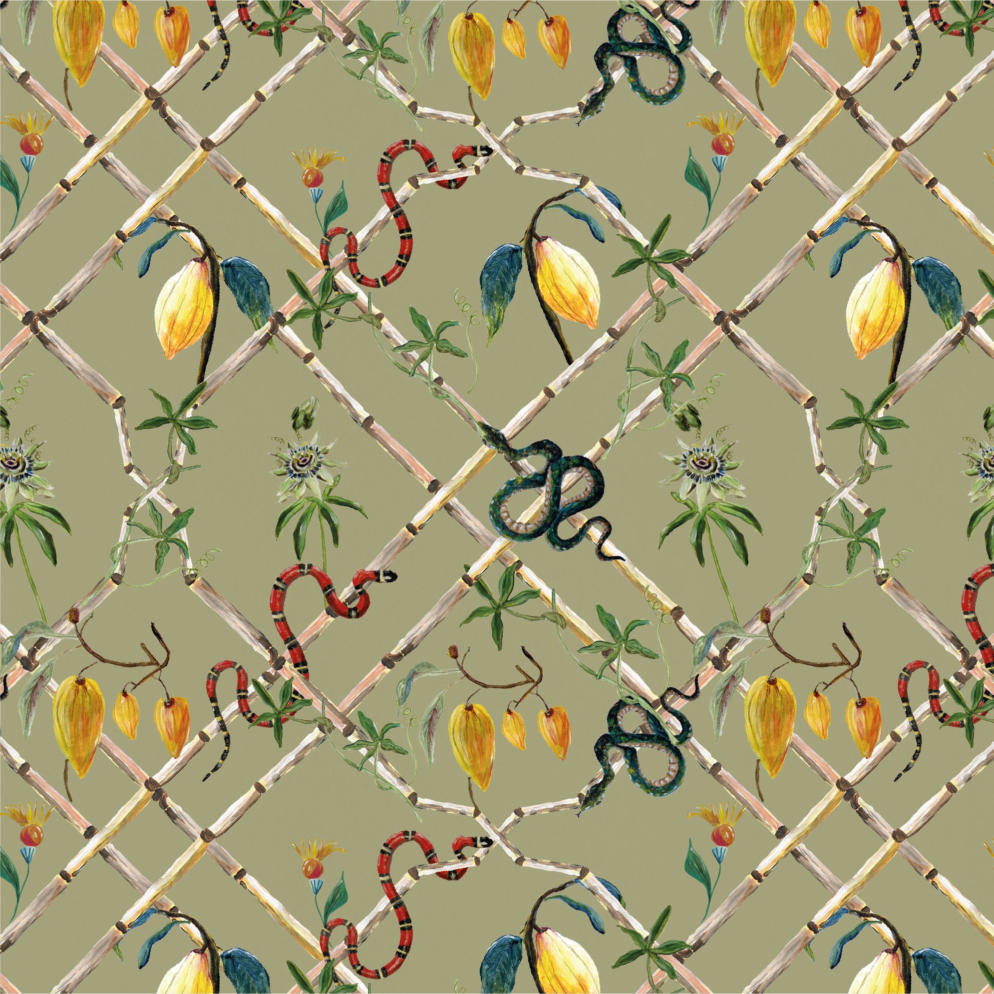 Catchii Behang Cacao Estate Olive Green