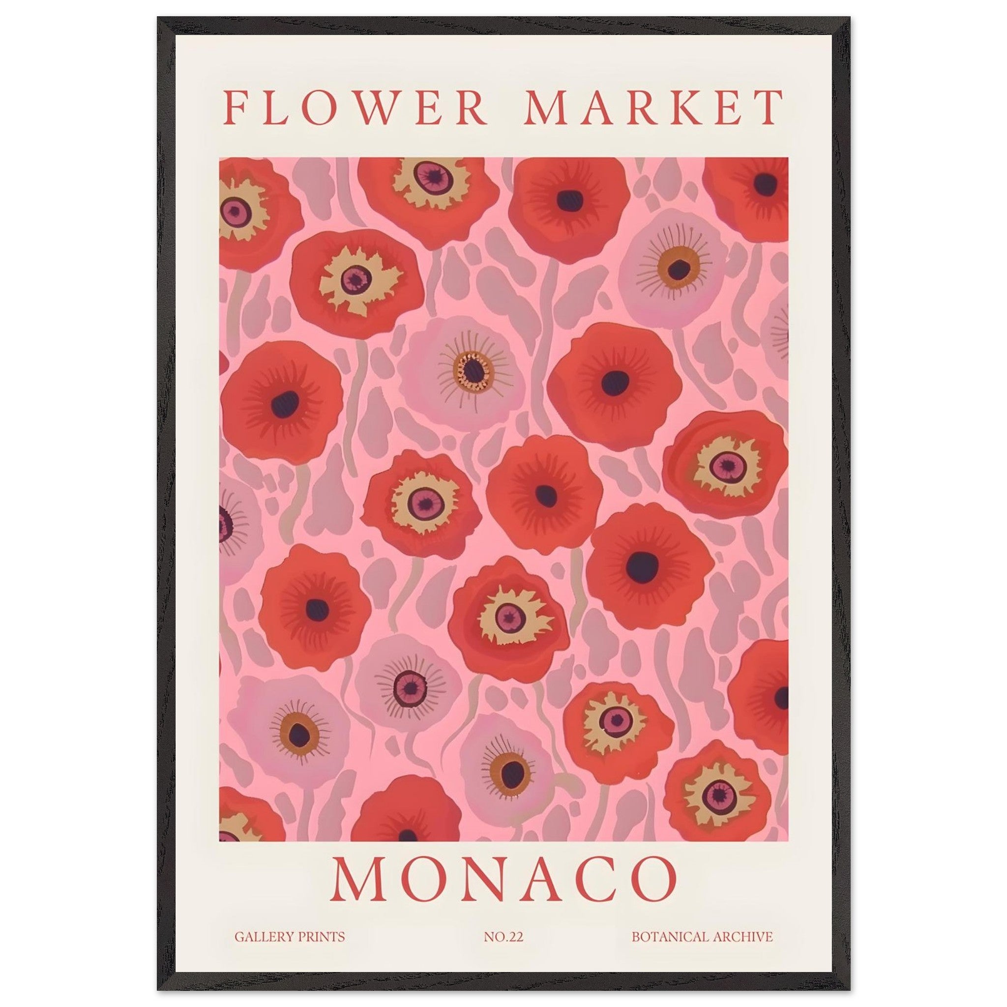 Artfulprints Poster met Lijst Flower market - Monaco - 70x100 cm - Roz