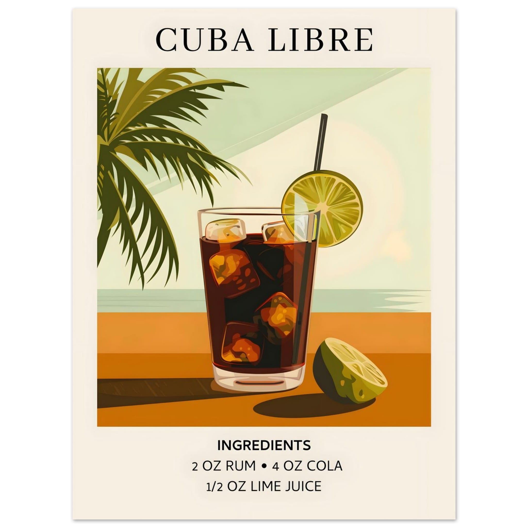 Artfulprints Poster Cuba Libre cocktail - Ingrediënten - 30x40 cm - Br