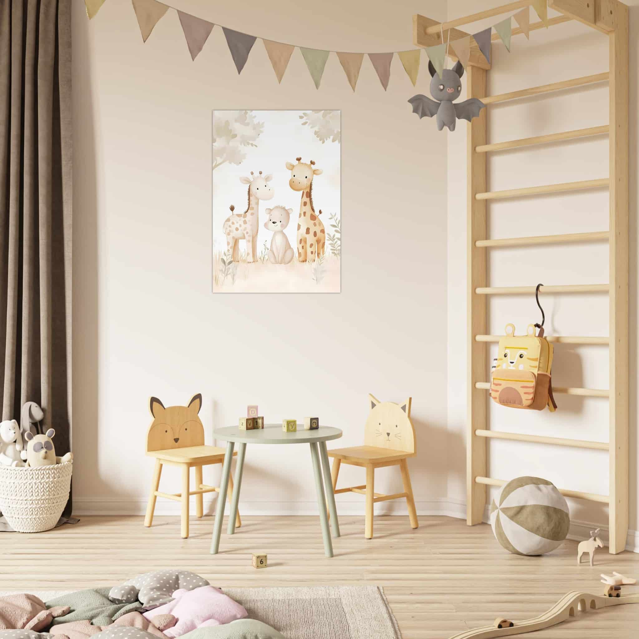 Artfulprints Poster Giraffen familie pastel - 70x100 cm - Geel