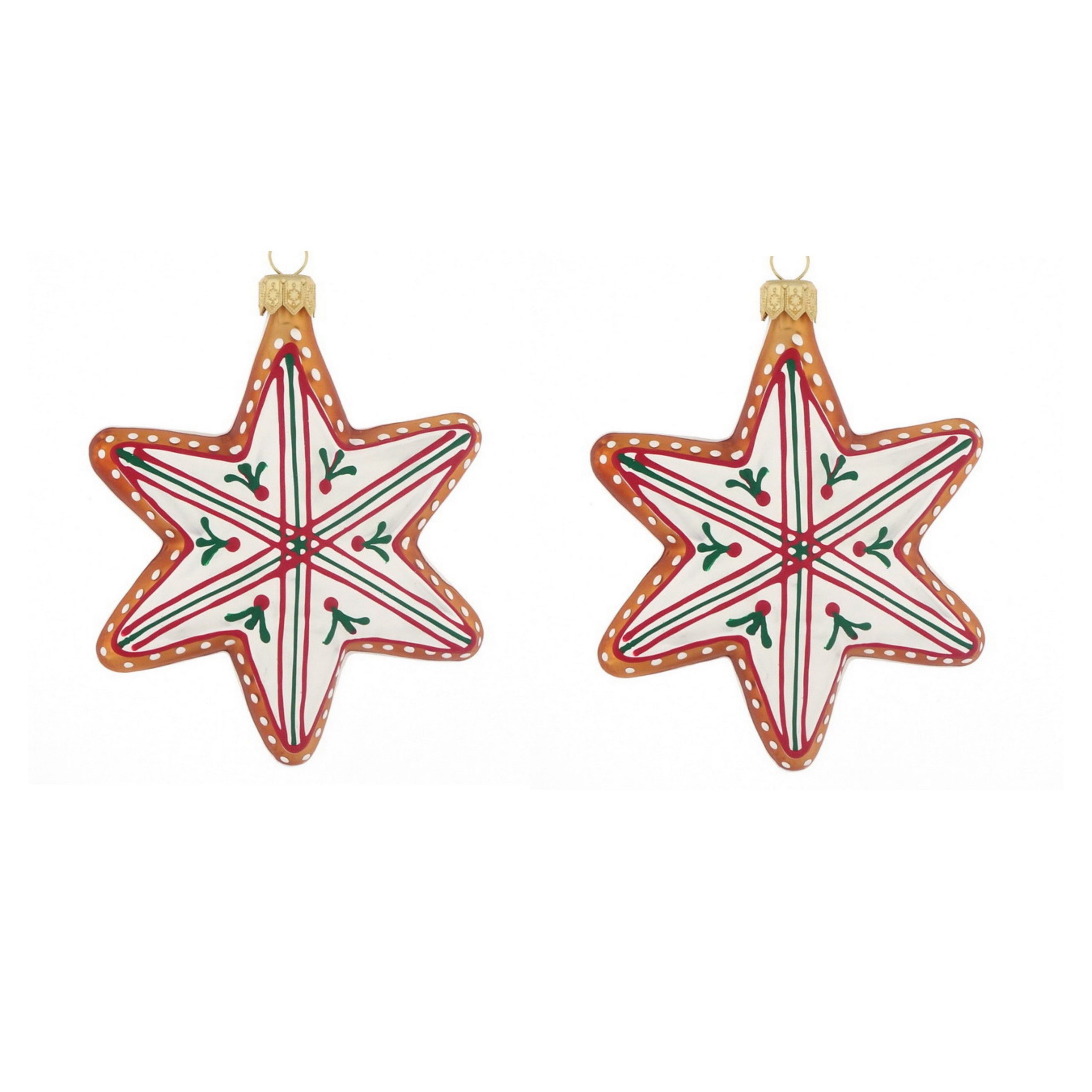 Dagmara kerstdecoratie – vorm van peperkoeksterren – glas – set van 2