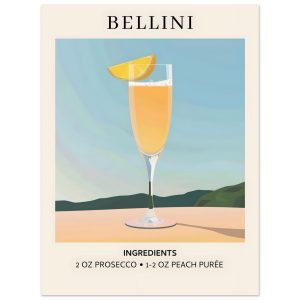 Artfulprints Poster Bellini cocktail – Ingrediënten – 30×40 cm – Geel