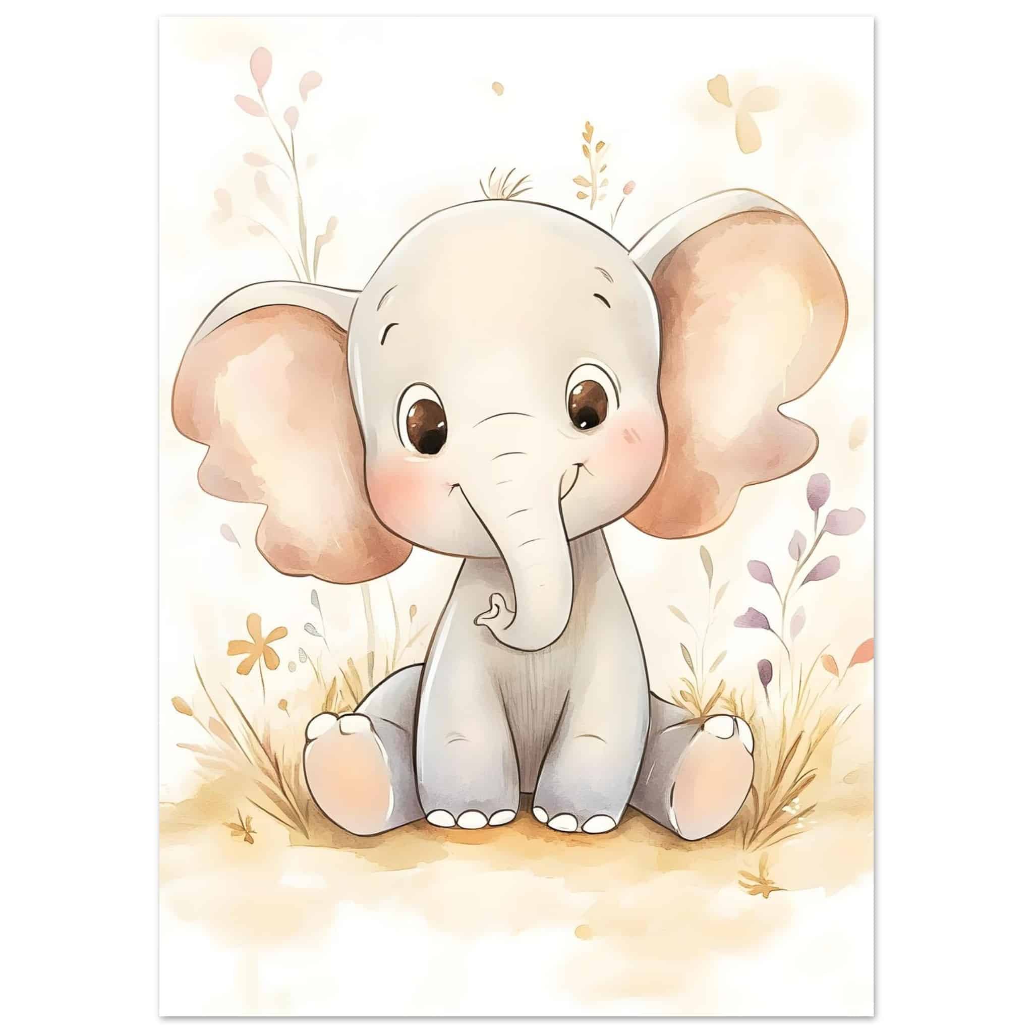 Artfulprints Poster Schattige olifant - 50x70 cm - Grijs