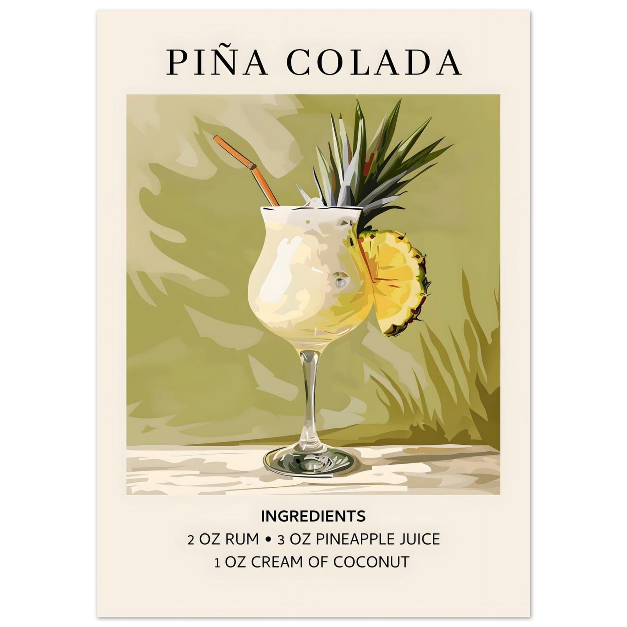 Artfulprints Poster Piña Colada cocktail - Ingrediënten - 50x70 cm - G