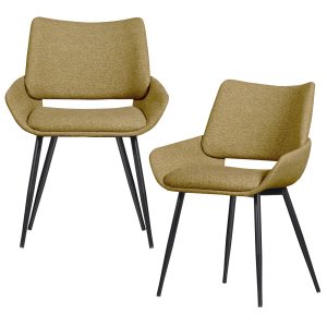 WOOOD eetkamerstoelen Parade – Melange Stof – Mosterd – Set van 2